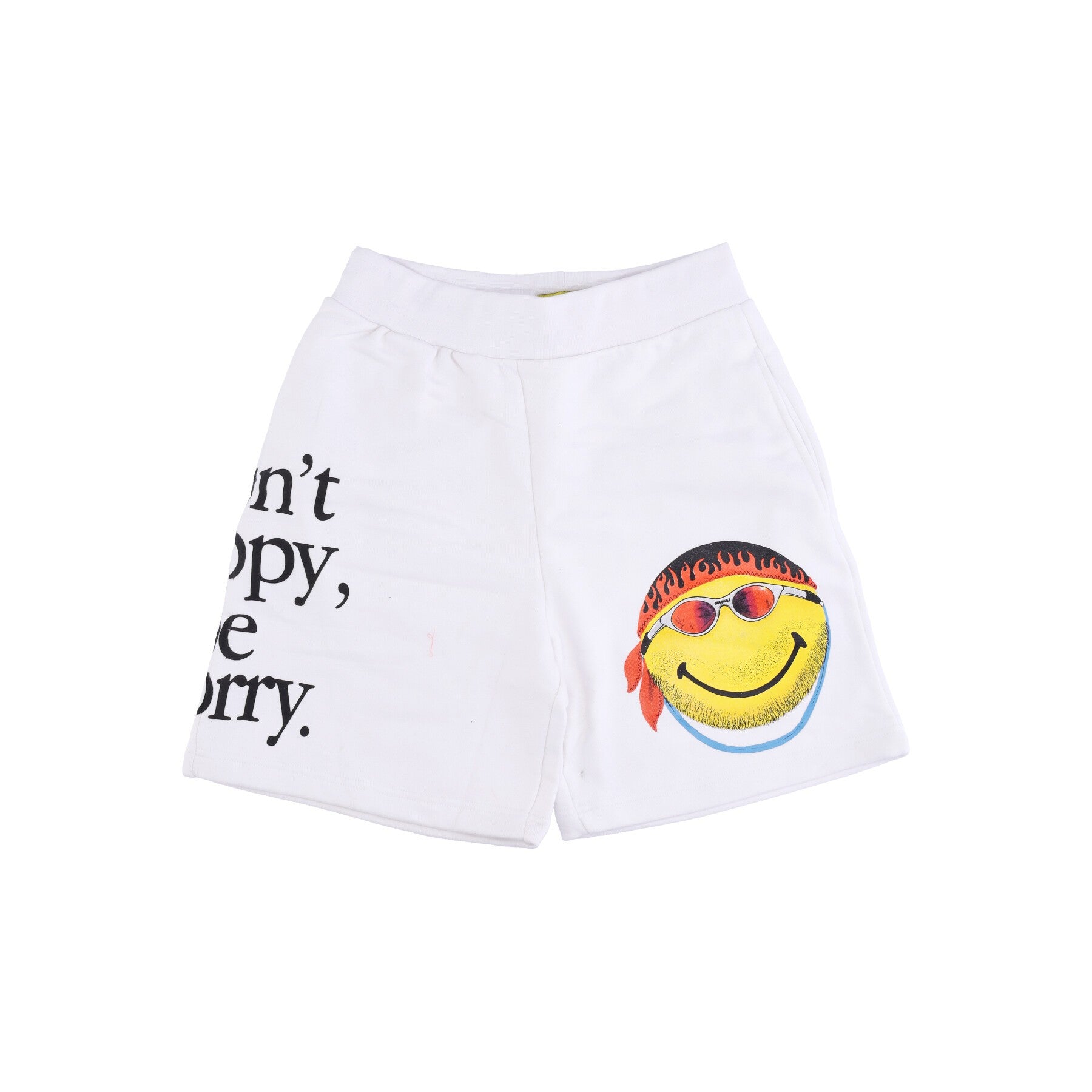 Market, Pantalone Corto Tuta Felpato Uomo Don't Happy Be Worry Sweatshorts X Smiley, White