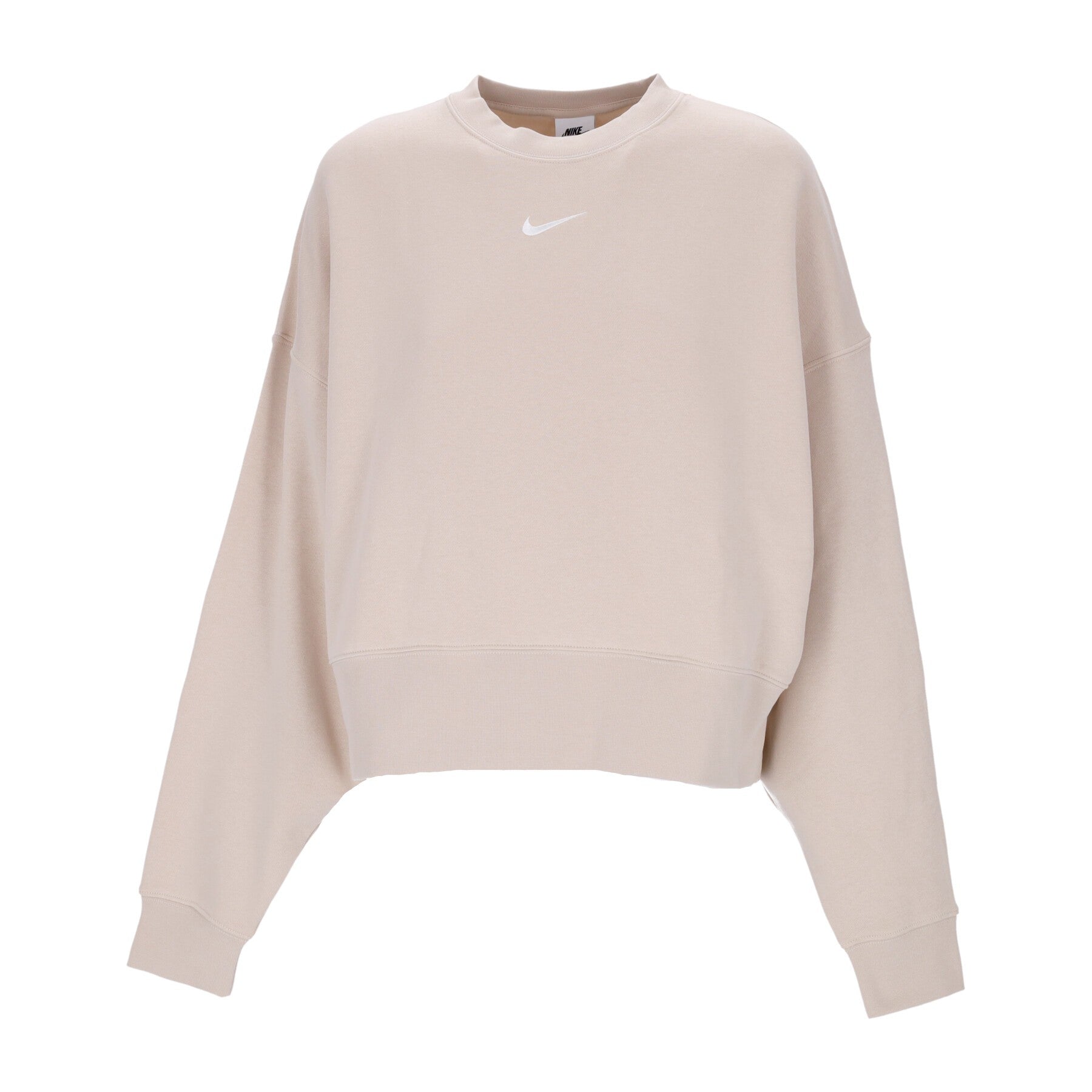 Felpa Girocollo Donna Essentials Collection Fleece Oversize Crewneck Sanddrift/white