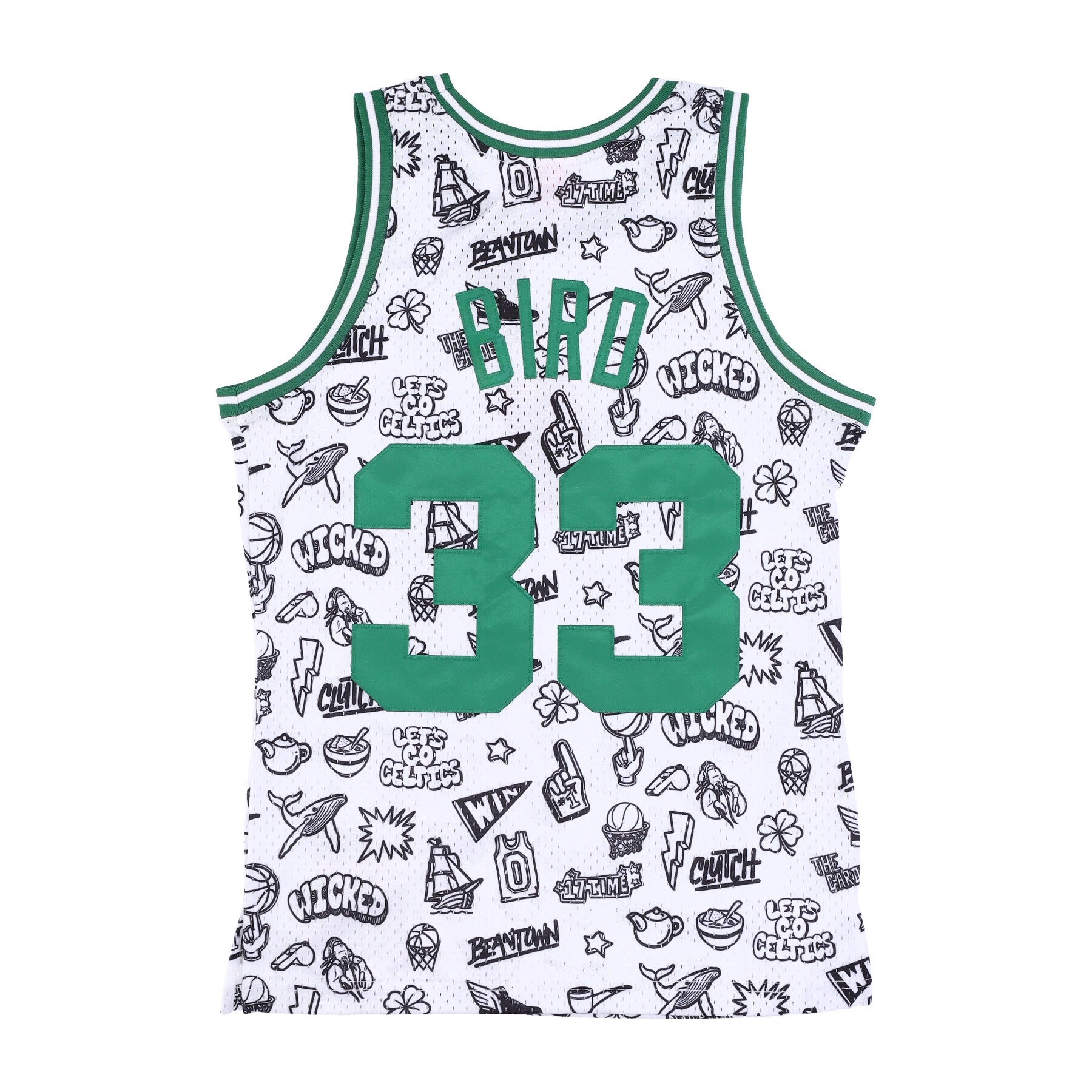 Mitchell & Ness, Canotta Basket Uomo Nba Doodle Swingman Jersey Hardwood Classics No 33 Larry Bird 1985-86 Boscel, 