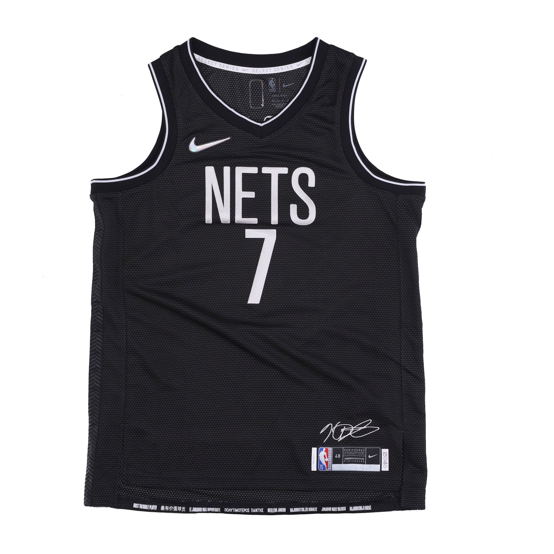 Cereta Tiga de tanques para hombres NBA Dri Fit Swingman Jersey No 7 Kevin Durant Bronet Negro/FLT Silver