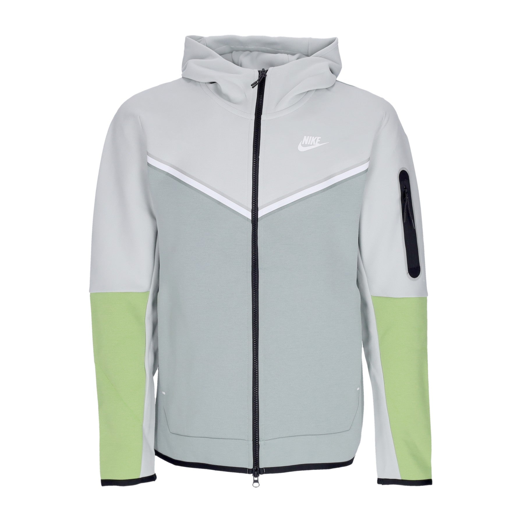 Nike, Felpa Leggera Cappuccio Zip Uomo Sportswear Tech Fleece Hoodie, Light Silver/dusty Sage/white