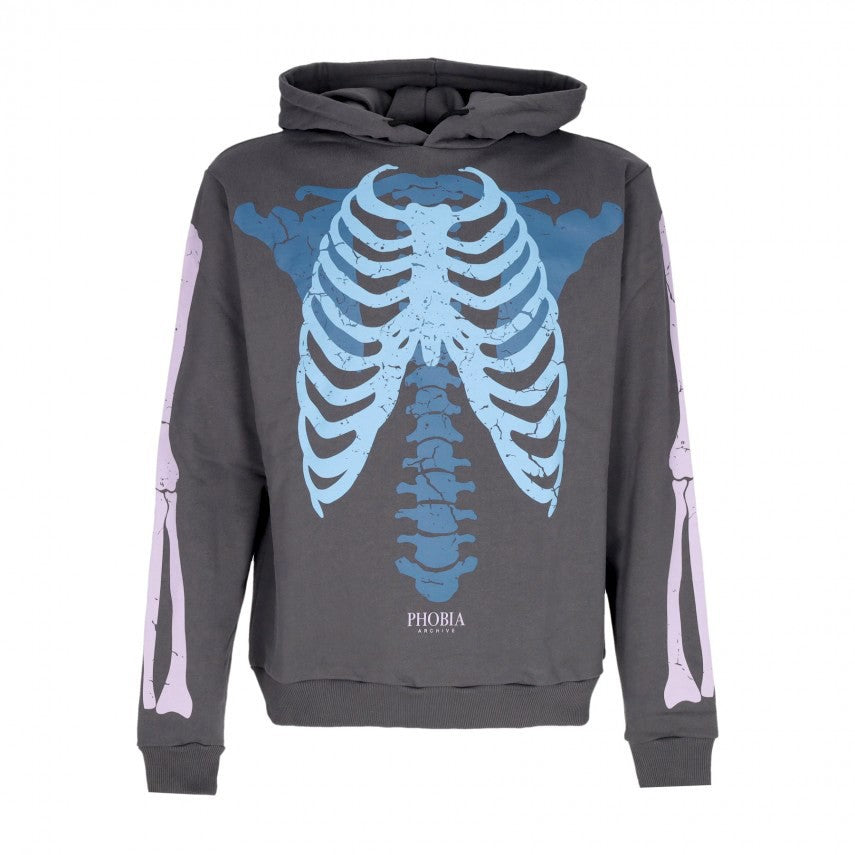 Phobia, Felpa Leggera Cappuccio Uomo Bones Hoodie, Grey/blue/lilac