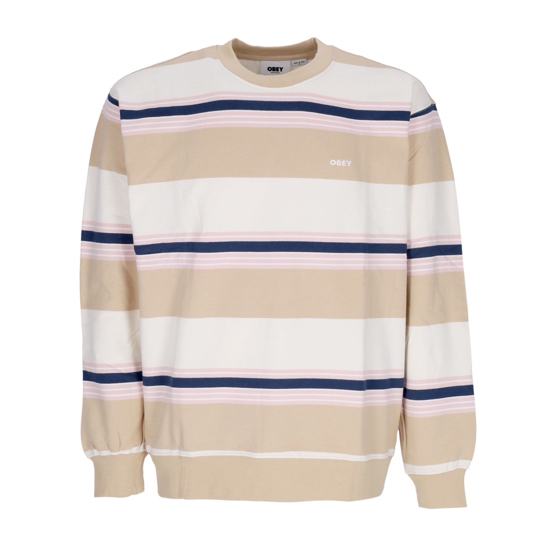 Obey, Felpa Girocollo Uomo Ender Stripe Crew Specialty Fleece, Irish Cream Multi