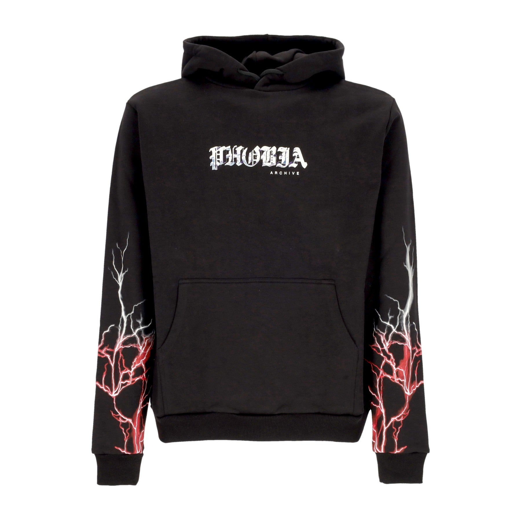 Phobia, Felpa Leggera Cappuccio Uomo Lightning Hoodie, Black/red/grey