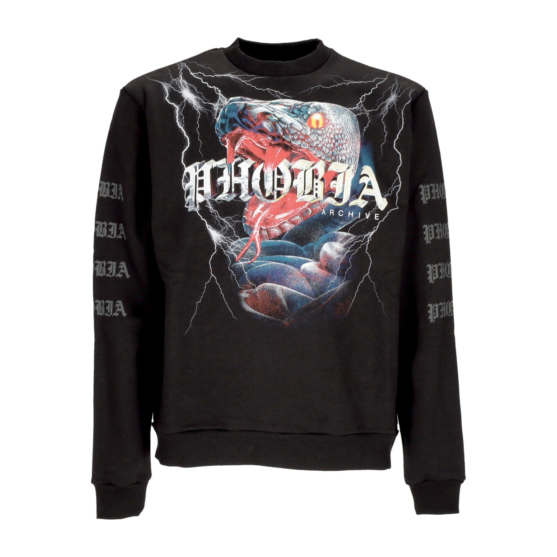 Phobia, Felpa Leggera Girocollo Uomo Snake Crewneck, Black