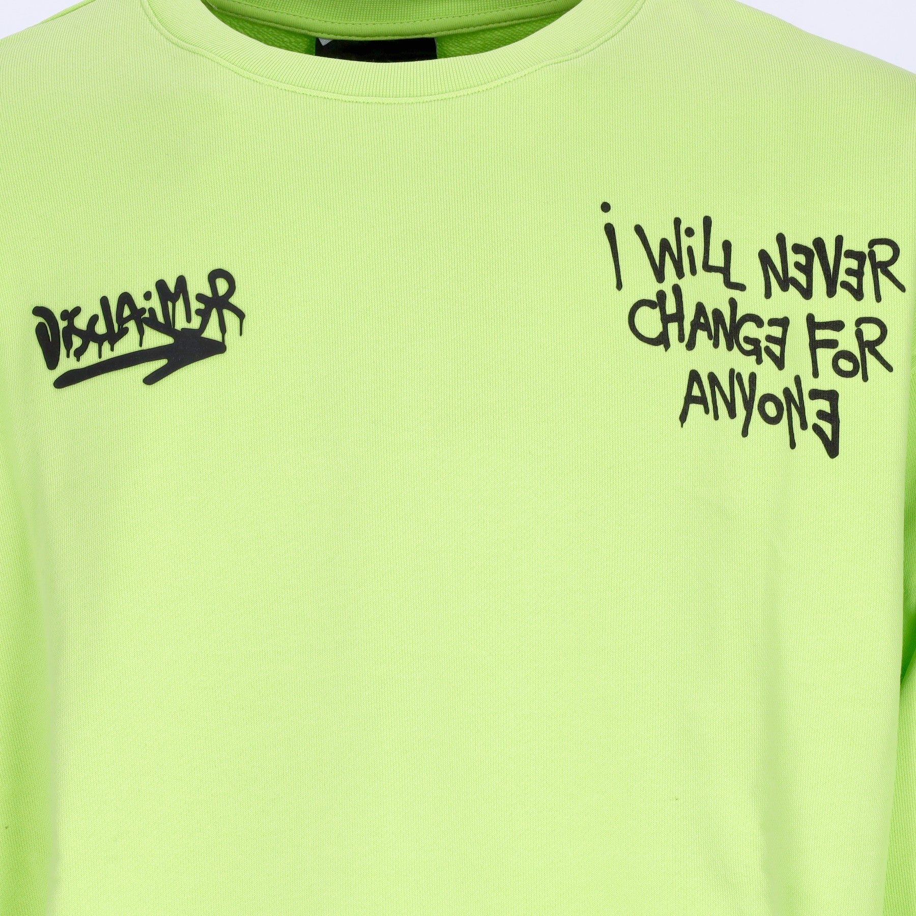 Leichtes Herren-Sweatshirt mit Rundhalsausschnitt „I Will Never Change For Everyone“ mit Rundhalsausschnitt in Fluo-Gelb