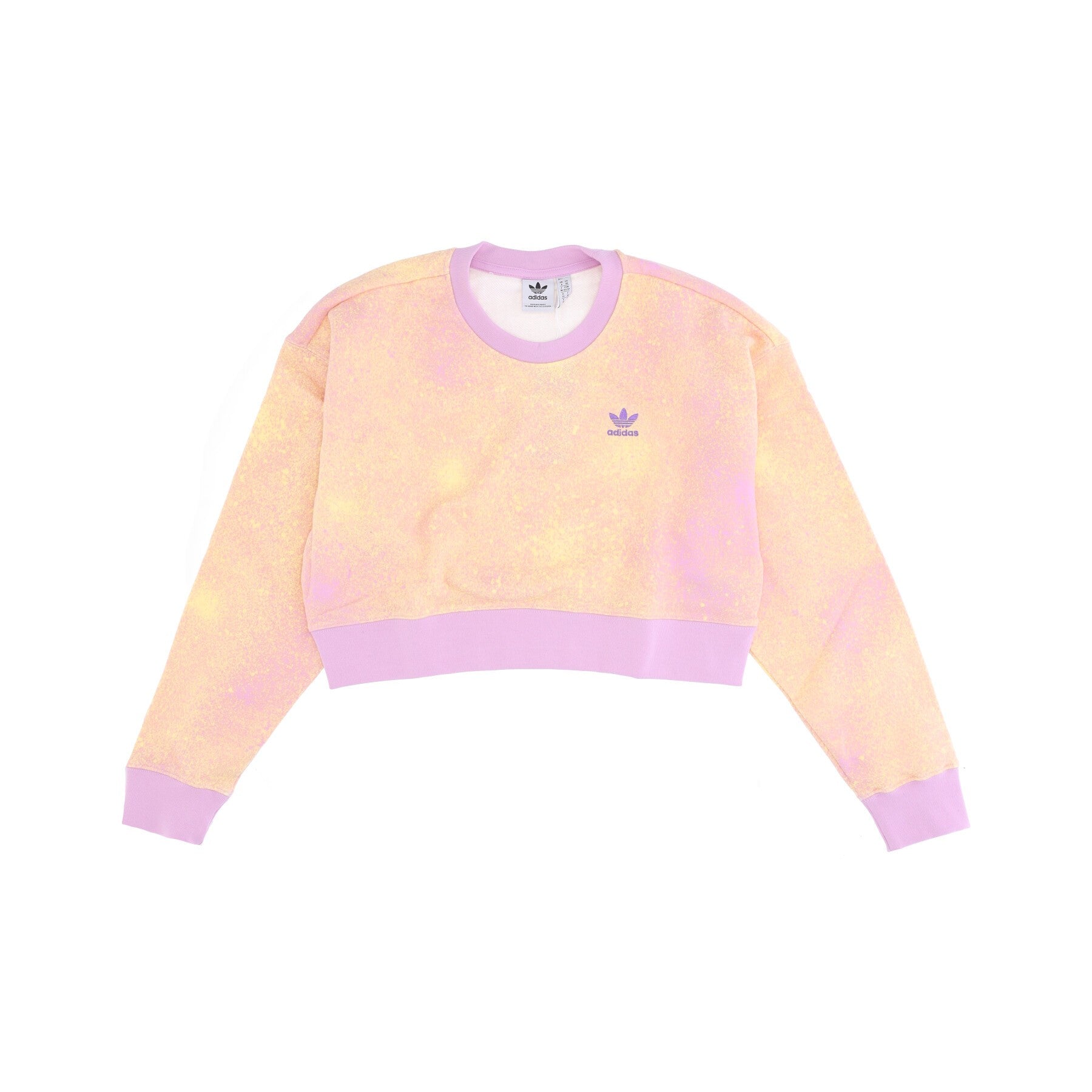 Adidas, Felpa Leggera Girocollo Corta Donna Aop Sweater, Bliss Lilac/almost Yellow