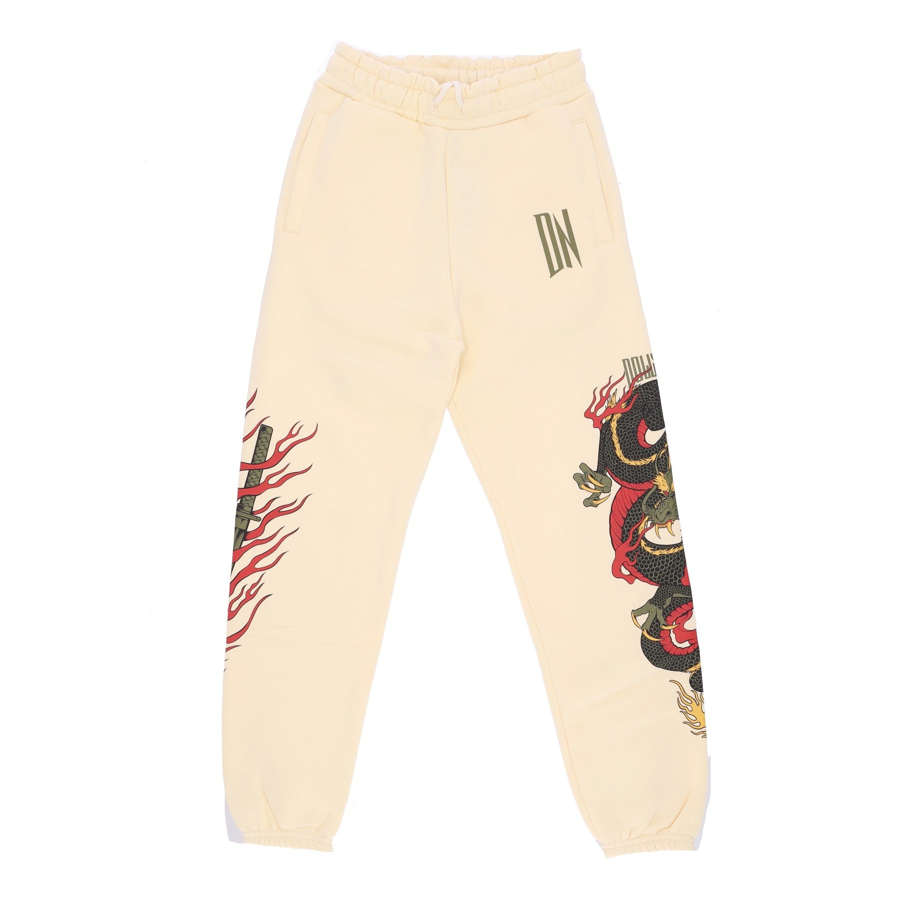 Dolly Noire, Pantalone Tuta Felpato Uomo Ryu Dragon Sweatpants, Beige