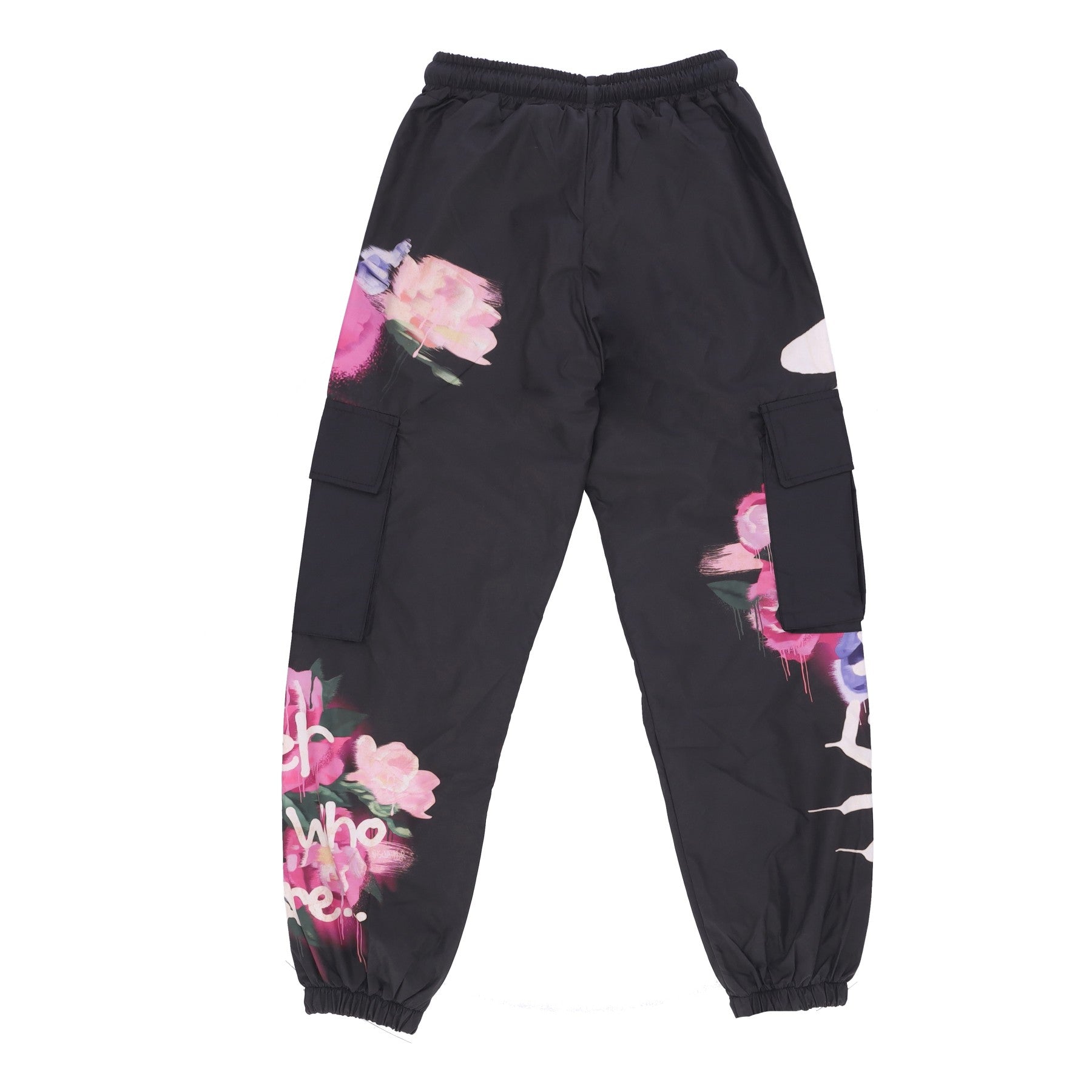 Women's Tracksuit Pants Flowers Nylon Pant Black