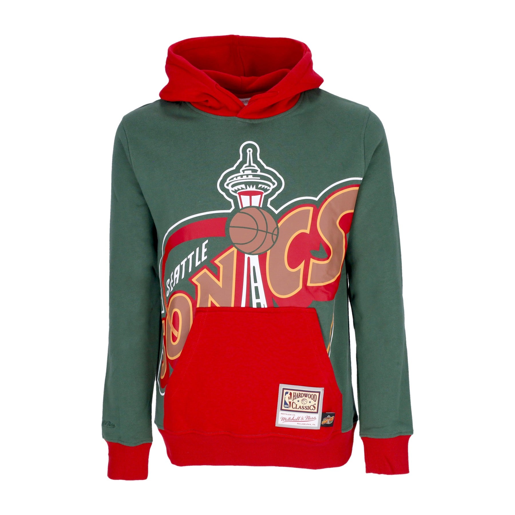 Mitchell & Ness, Felpa Cappuccio Uomo Nba Big Face Hoodie 5.0 Hardwood Classics Seasup, Green