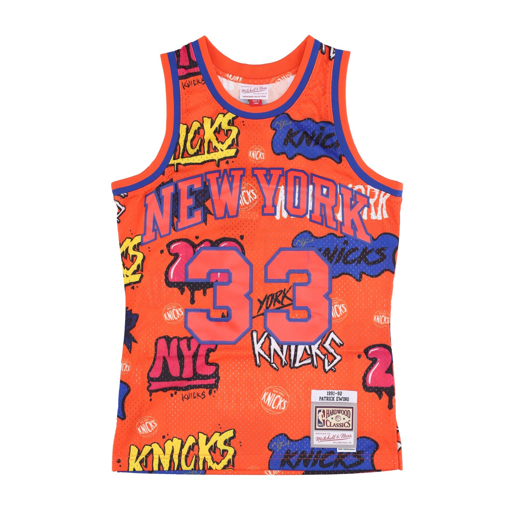 Men's Basketball Tank Top Nba Slap Sticker Swingman Jersey Hardwood Classics No 33 Patrick Ewing 1991-92 Neykni Orange