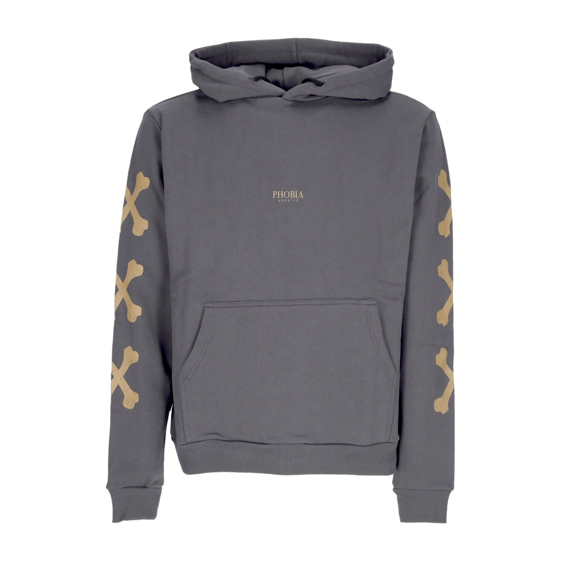 Phobia, Felpa Leggera Cappuccio Uomo Cross Bones Hoodie, Grey/beige