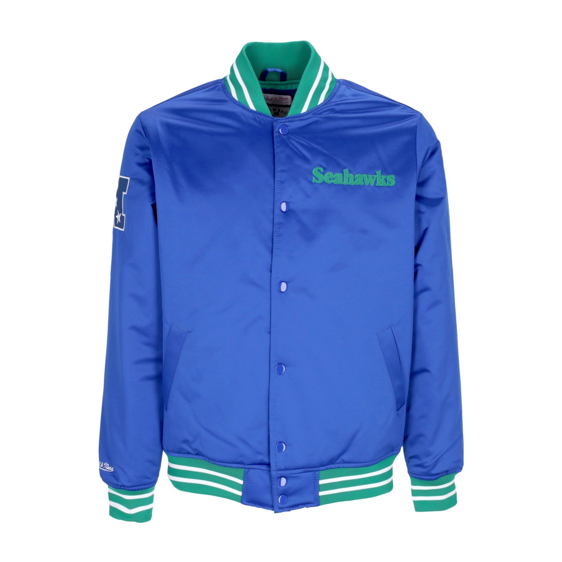 Mitchell & Ness, Giubbotto Bomber Uomo Nfl Heavyweight Satin Jacket Seasea, Original Team Colors