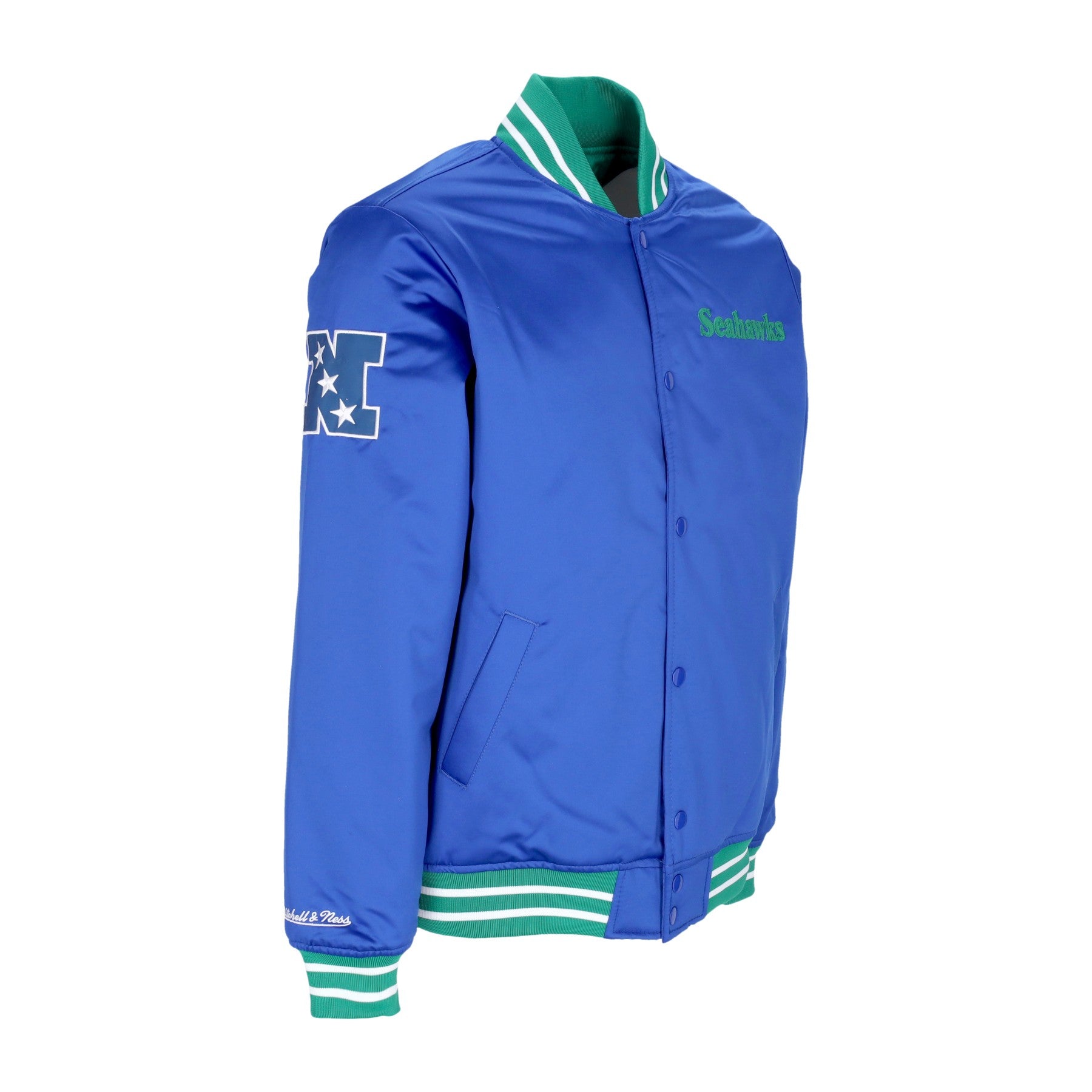 Mitchell & Ness, Giubbotto Bomber Uomo Nfl Heavyweight Satin Jacket Seasea, 