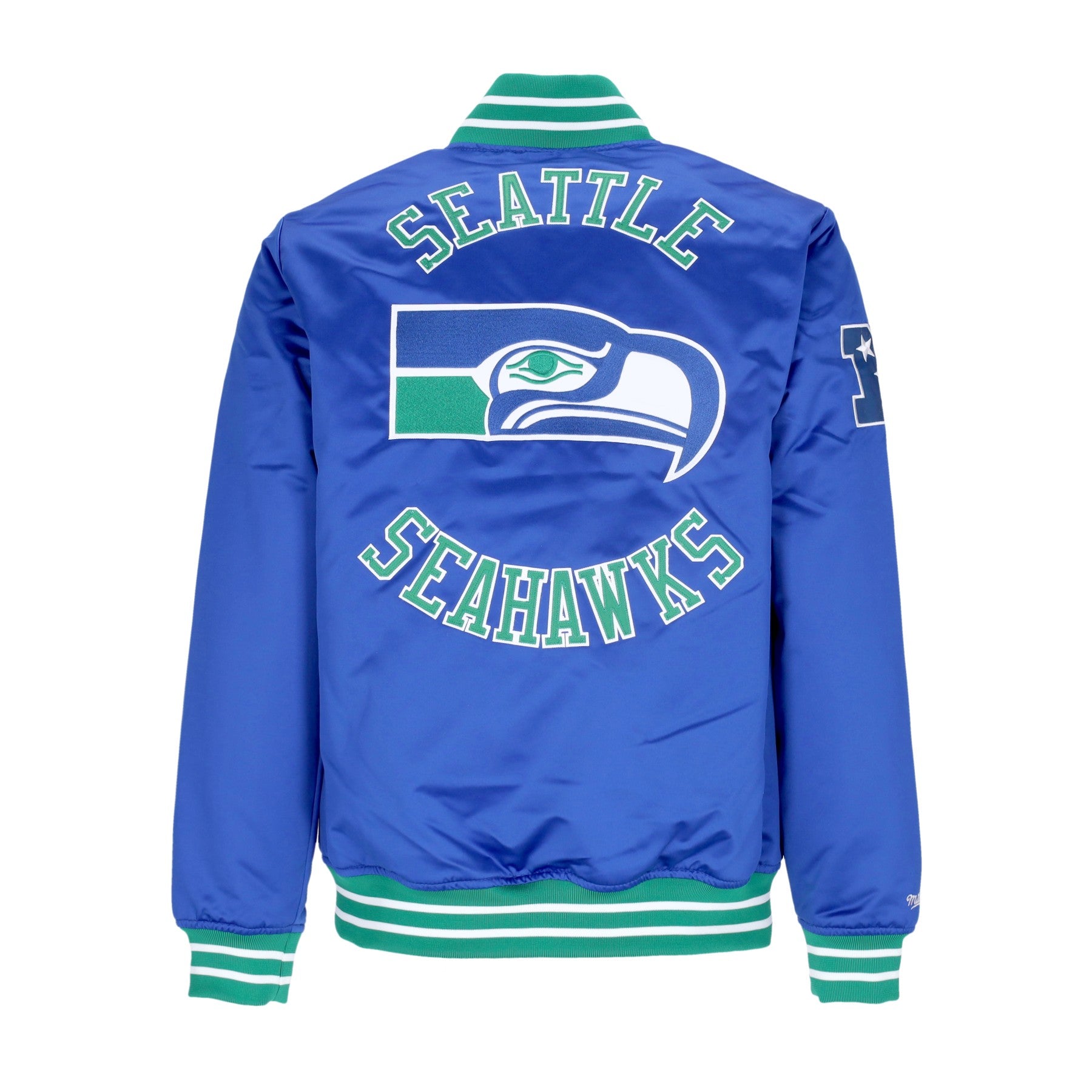 Mitchell & Ness, Giubbotto Bomber Uomo Nfl Heavyweight Satin Jacket Seasea, 