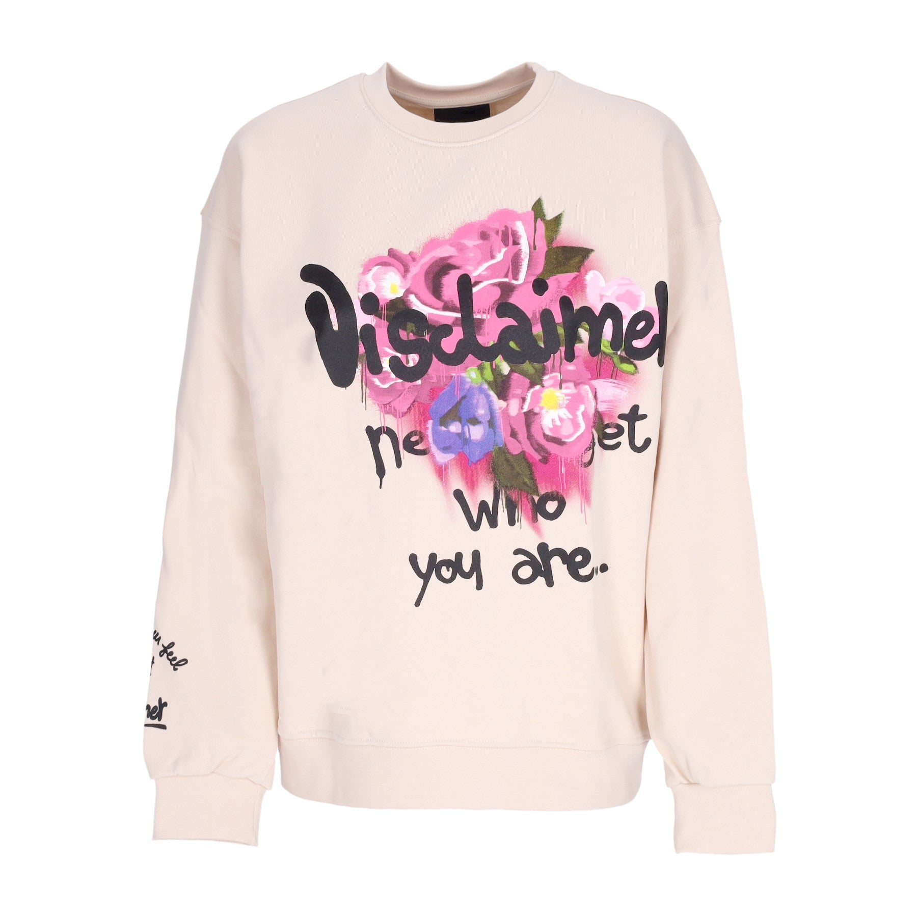 Leichtes Damen-Sweatshirt mit Rundhalsausschnitt, Blumen, Rundhalsausschnitt, gebrochenes Weiß