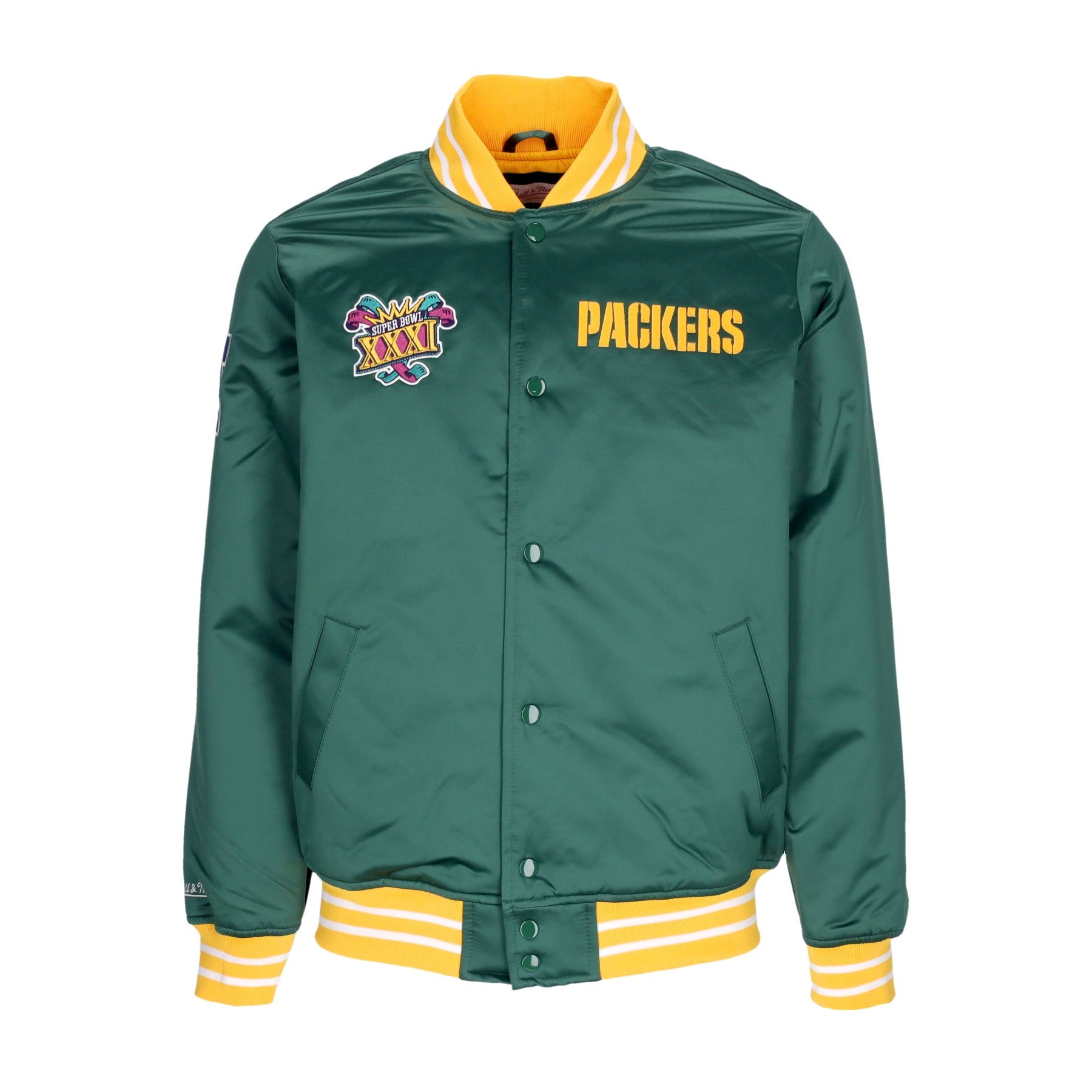 Mitchell & Ness, Giubbotto Bomber Uomo Nfl Heavyweight Satin Jacket Grepac, Original Team Colors