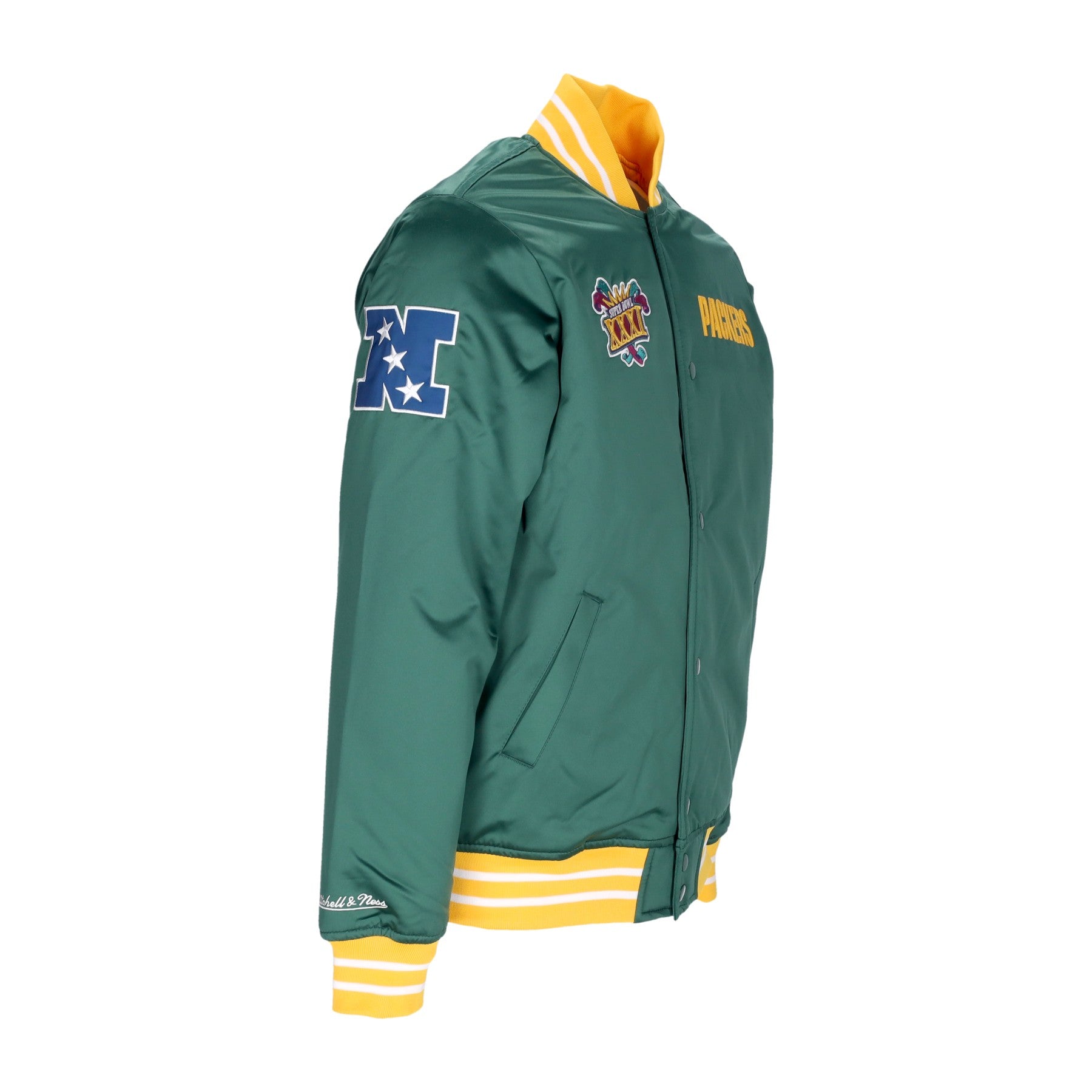 Mitchell & Ness, Giubbotto Bomber Uomo Nfl Heavyweight Satin Jacket Grepac, 