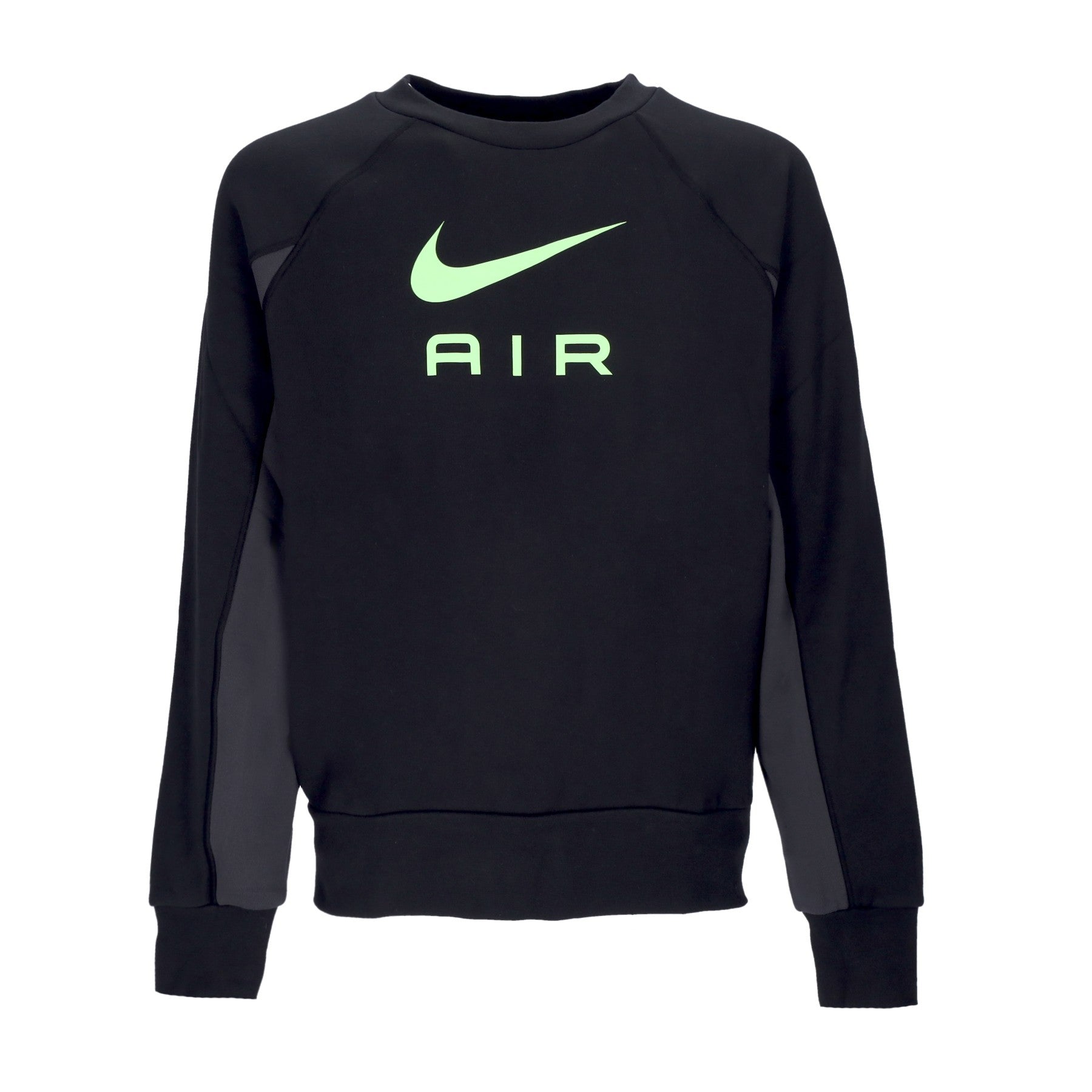 Nike, Felpa Leggera Girocollo Uomo Sportswear Air French Terry Crew, Black/dk Smoke Grey/ghost Green