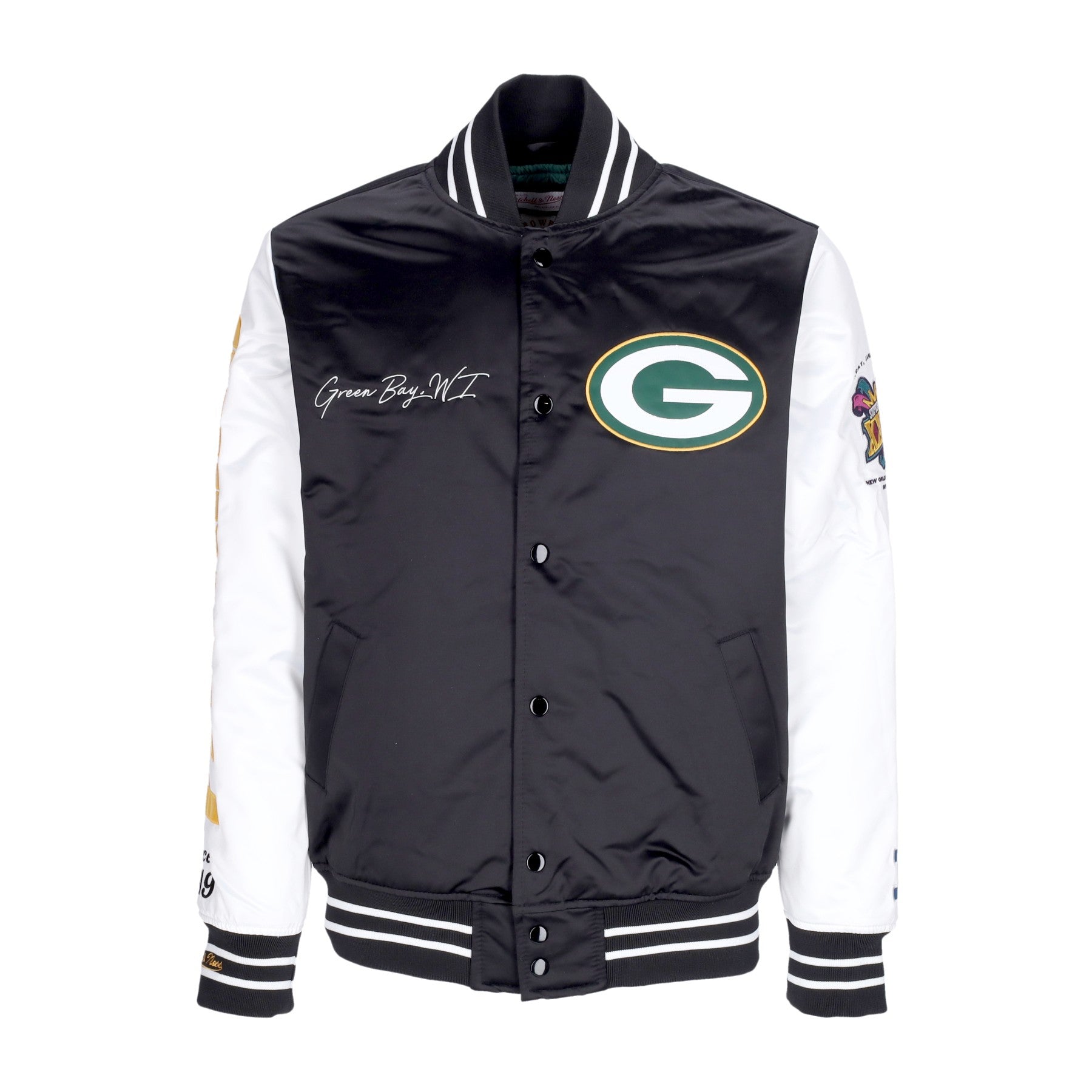 Mitchell & Ness, Giubbotto Bomber Uomo Nfl Team Origins Varsity Satin Jacket Grepac, 