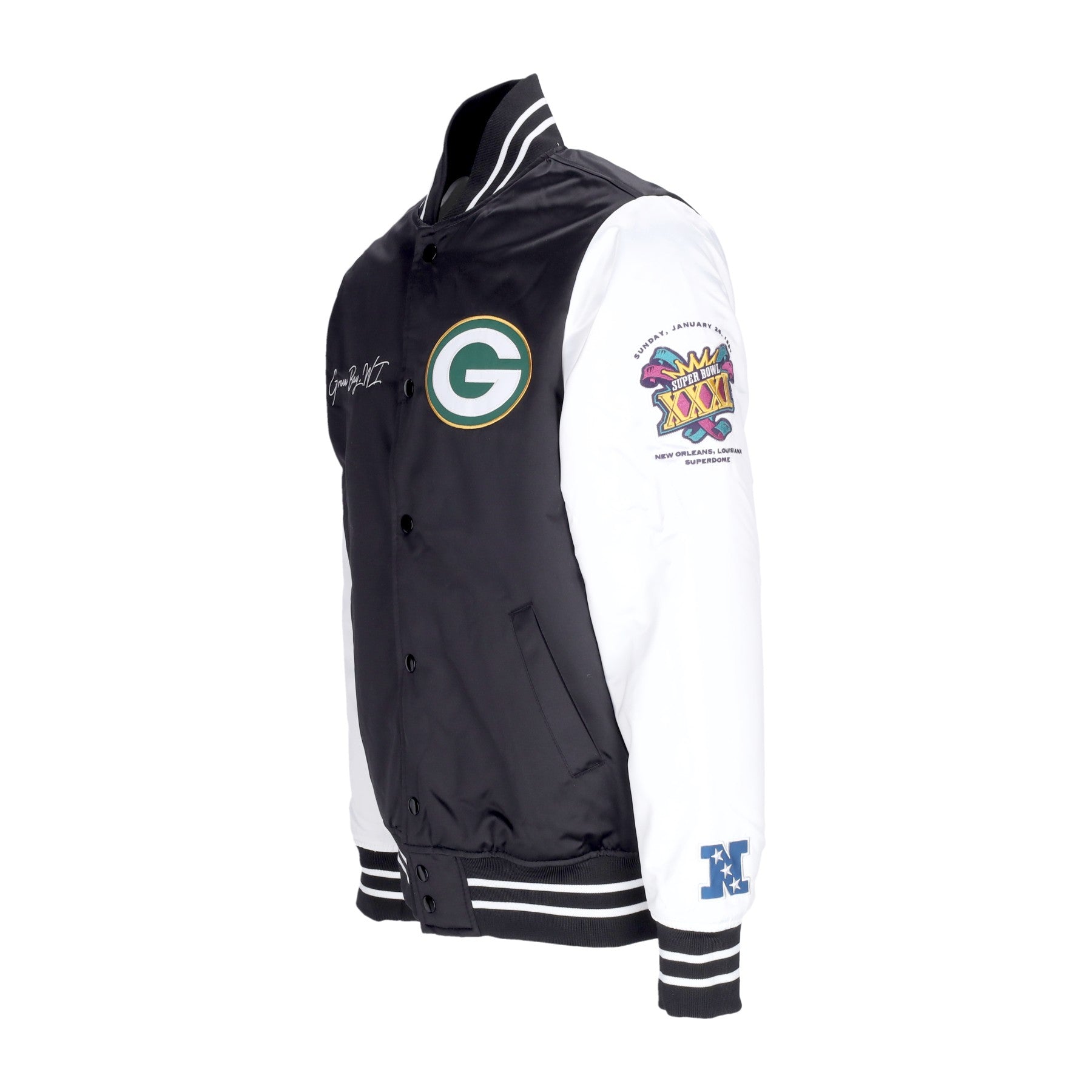 Mitchell & Ness, Giubbotto Bomber Uomo Nfl Team Origins Varsity Satin Jacket Grepac, 