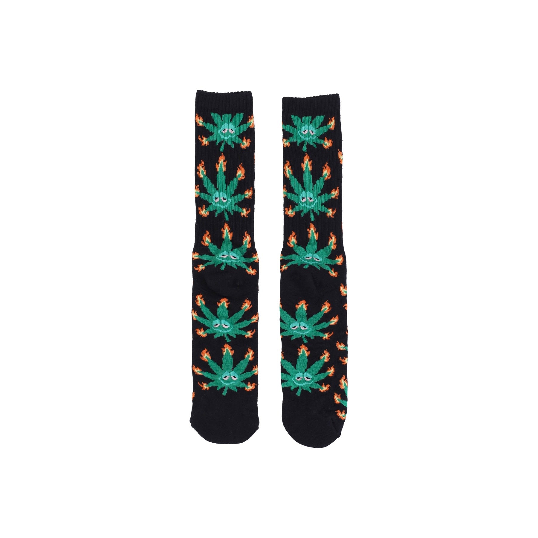 Huf, Calza Media Uomo Green Buddy Flame Sock, Black