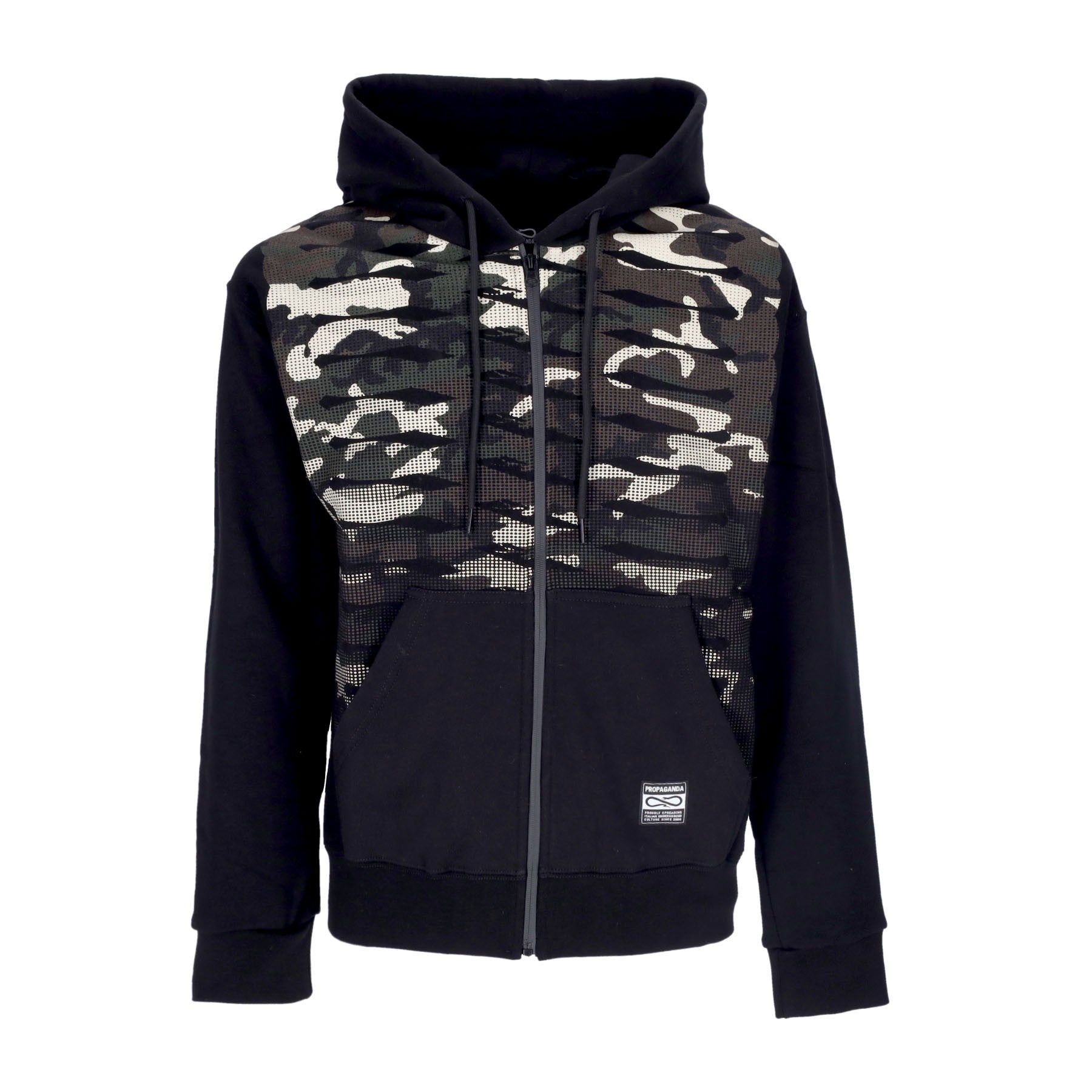 Propaganda, Felpa Cappuccio Zip Uomo Ribs Zip Hoodie, Black