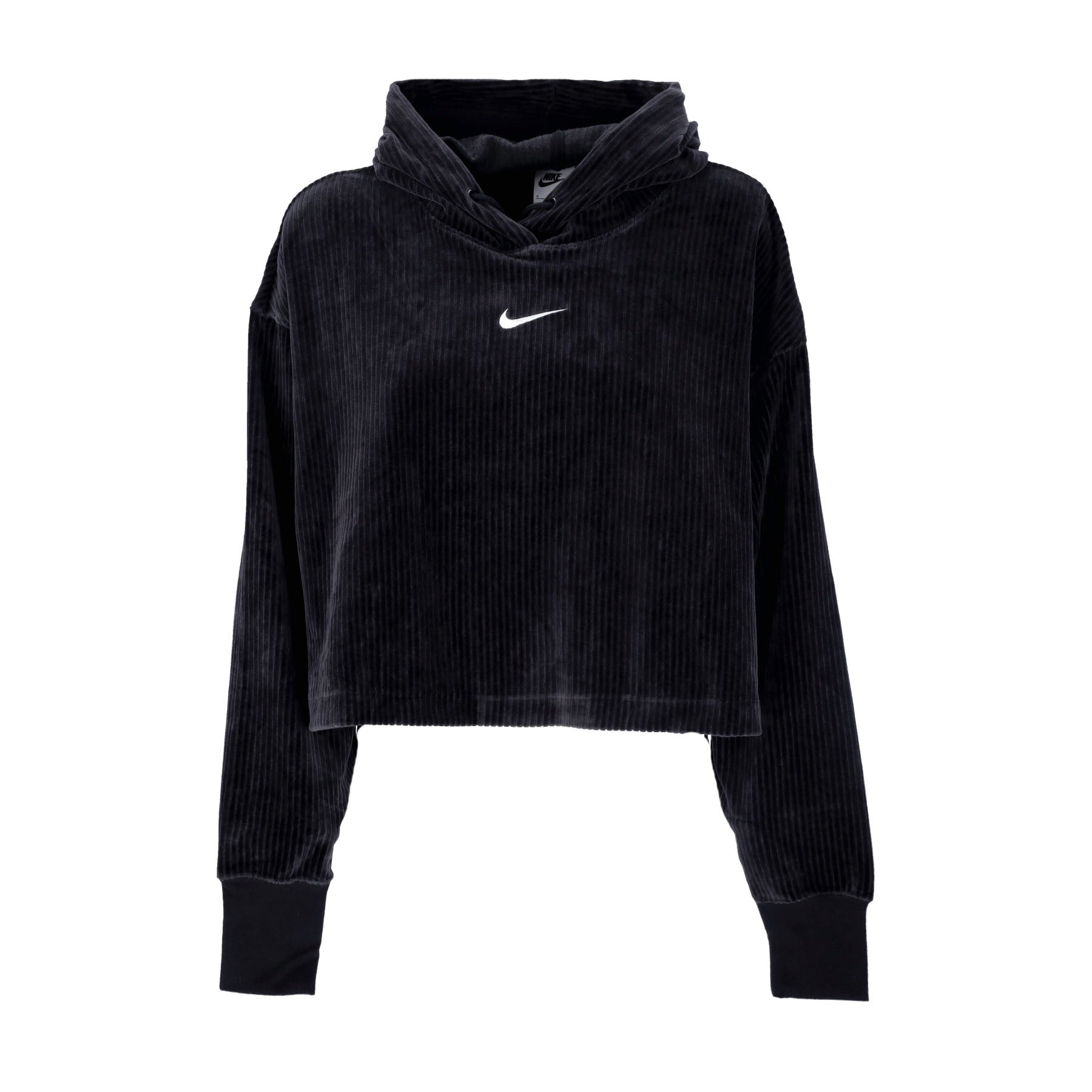 Nike, Felpa Leggera Cappuccio Corta Donna Sportswear Velour Mod Cropped Hoodie, Black/sail