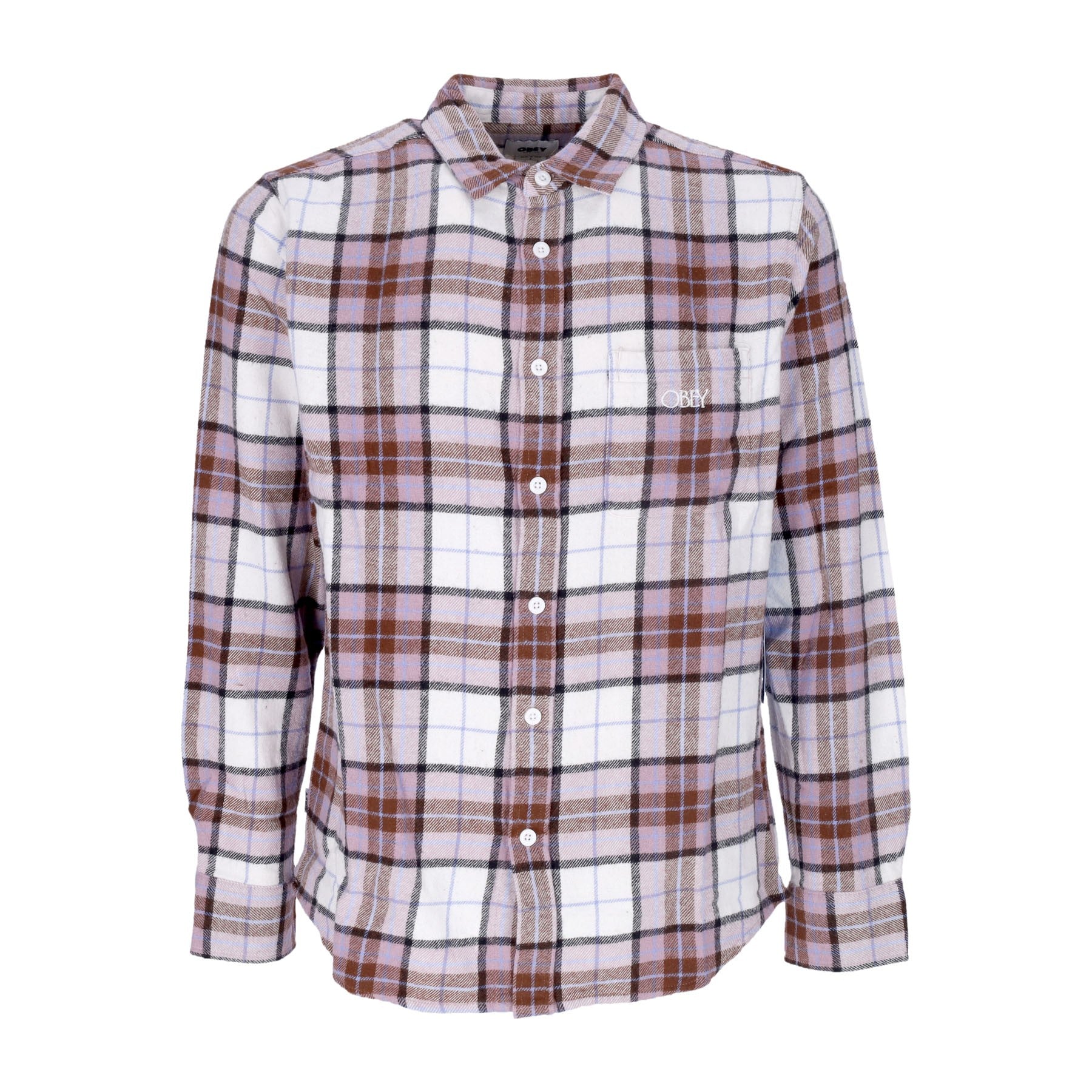 Obey, Camicia Manica Lunga Uomo Vince Woven L/s, Unbleached Multi