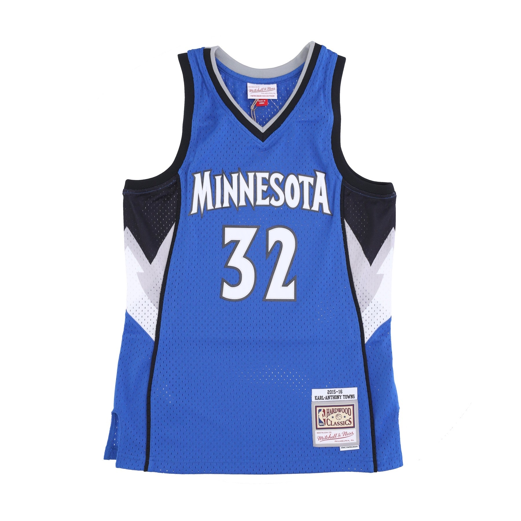 Mitchell & Ness, Canotta Basket Uomo Nba Road Jersey Hardwood Classics No 32 Karl Anthony Towns 2015-16 Mintim, Original Team Colors