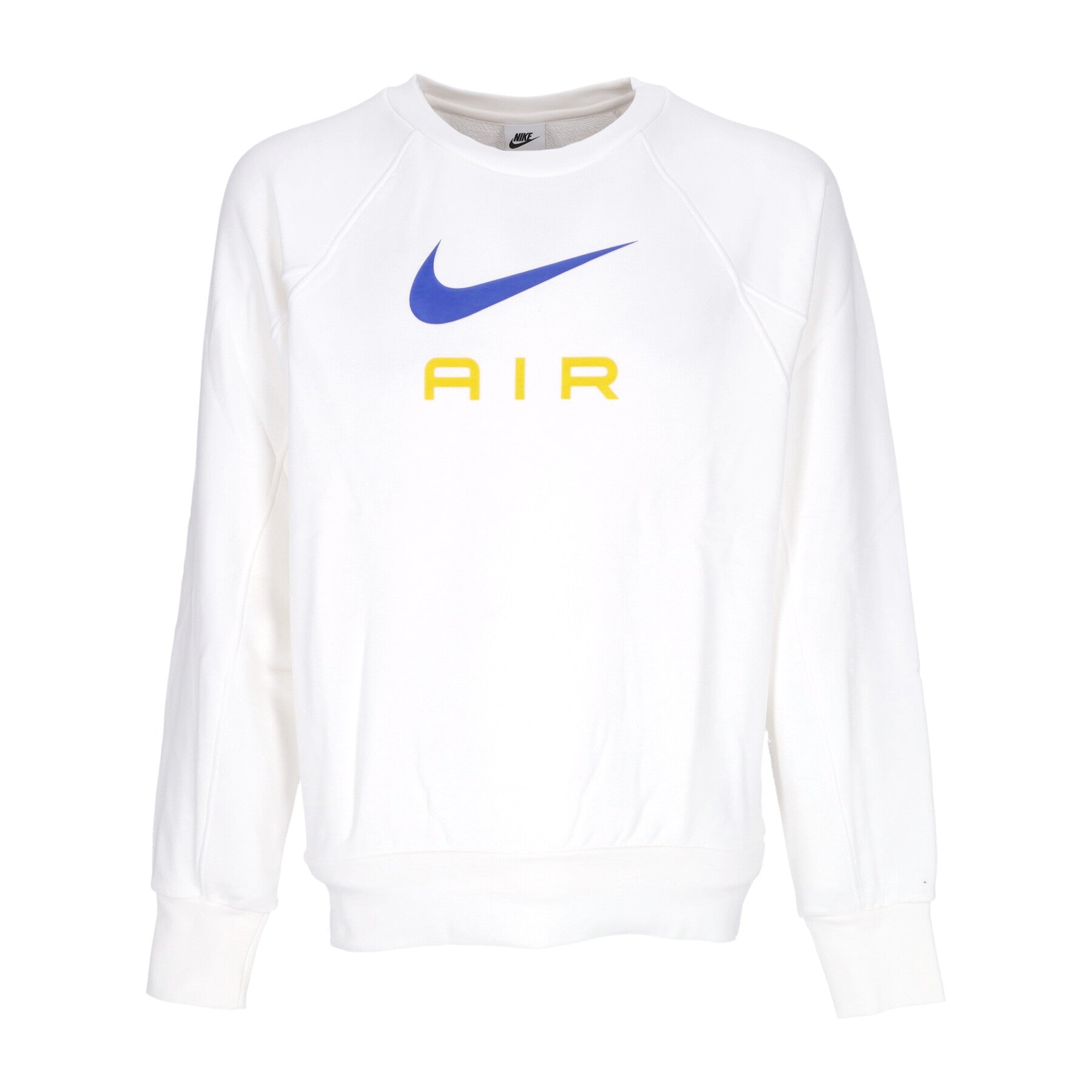 Nike, Felpa Leggera Girocollo Uomo Sportswear Air French Terry Crew, White/speed Yellow