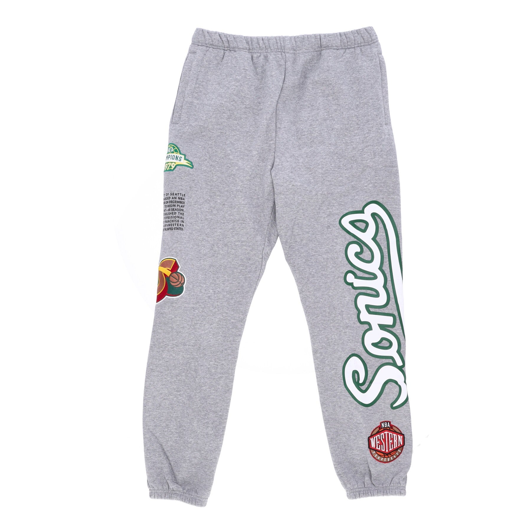 Mitchell & Ness, Pantalone Tuta Felpato Uomo Nba Team Origins Fleece Pant Hardwood Classics Seasup, Grey Heather