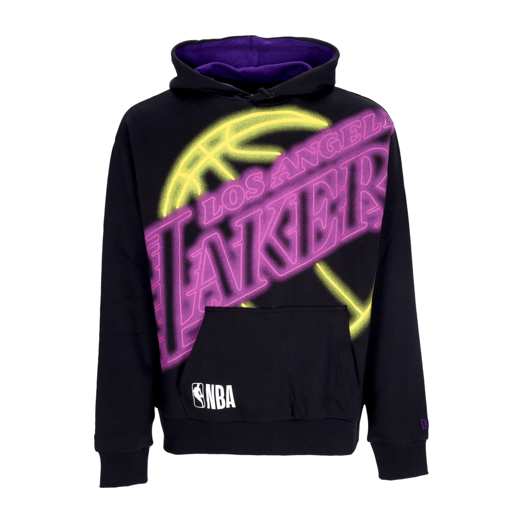 New Era, Felpa Cappuccio Uomo Nba Enlrgd Neon Po Hoodie Loslak, Black/true Purple