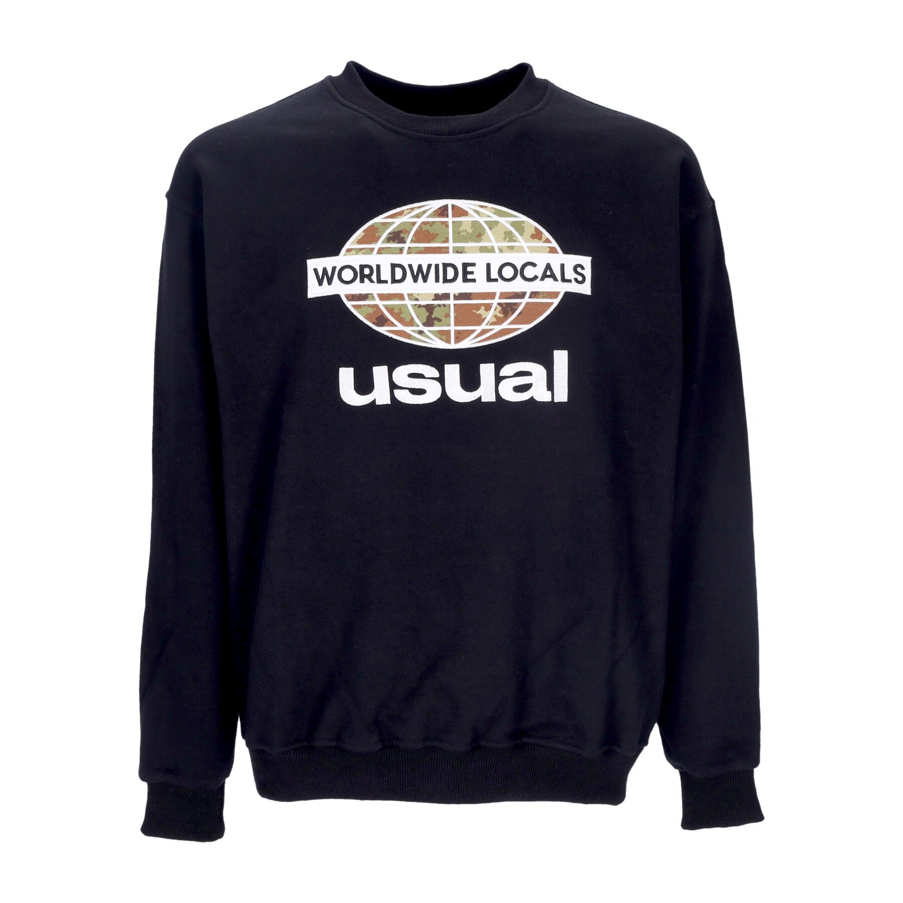 Usual, Felpa Leggera Girocollo Uomo Worldwide Locals Crewneck, Black