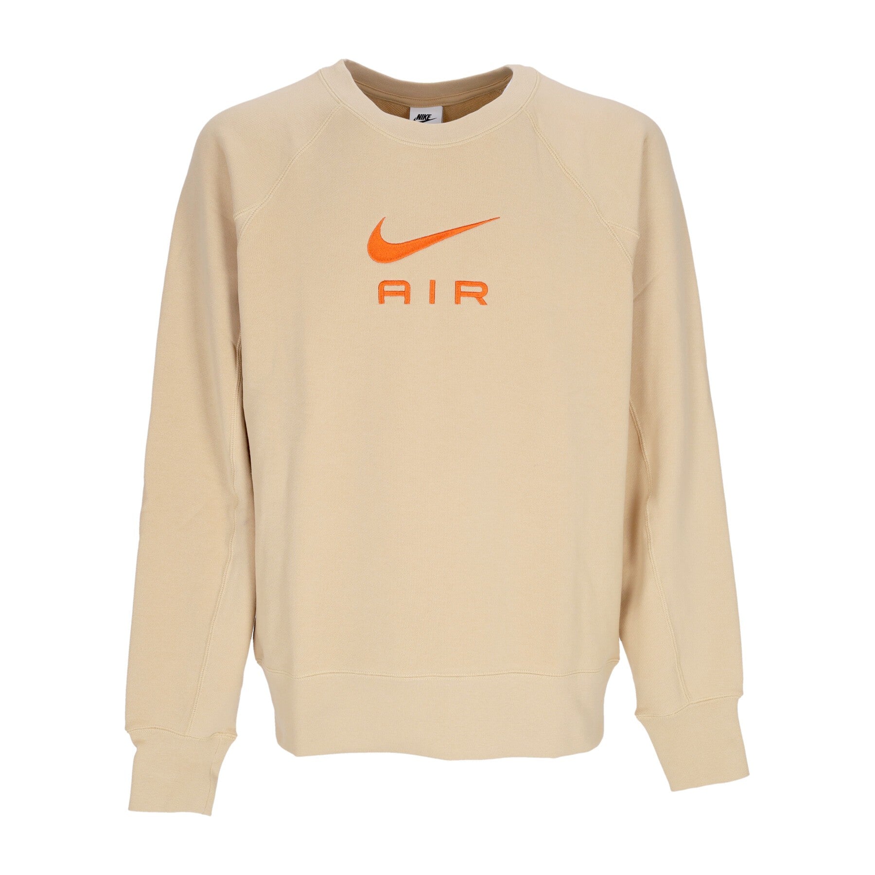 Nike, Felpa Leggera Girocollo Uomo Sportswear Air French Terry Crewneck, Sesame/safety Orange