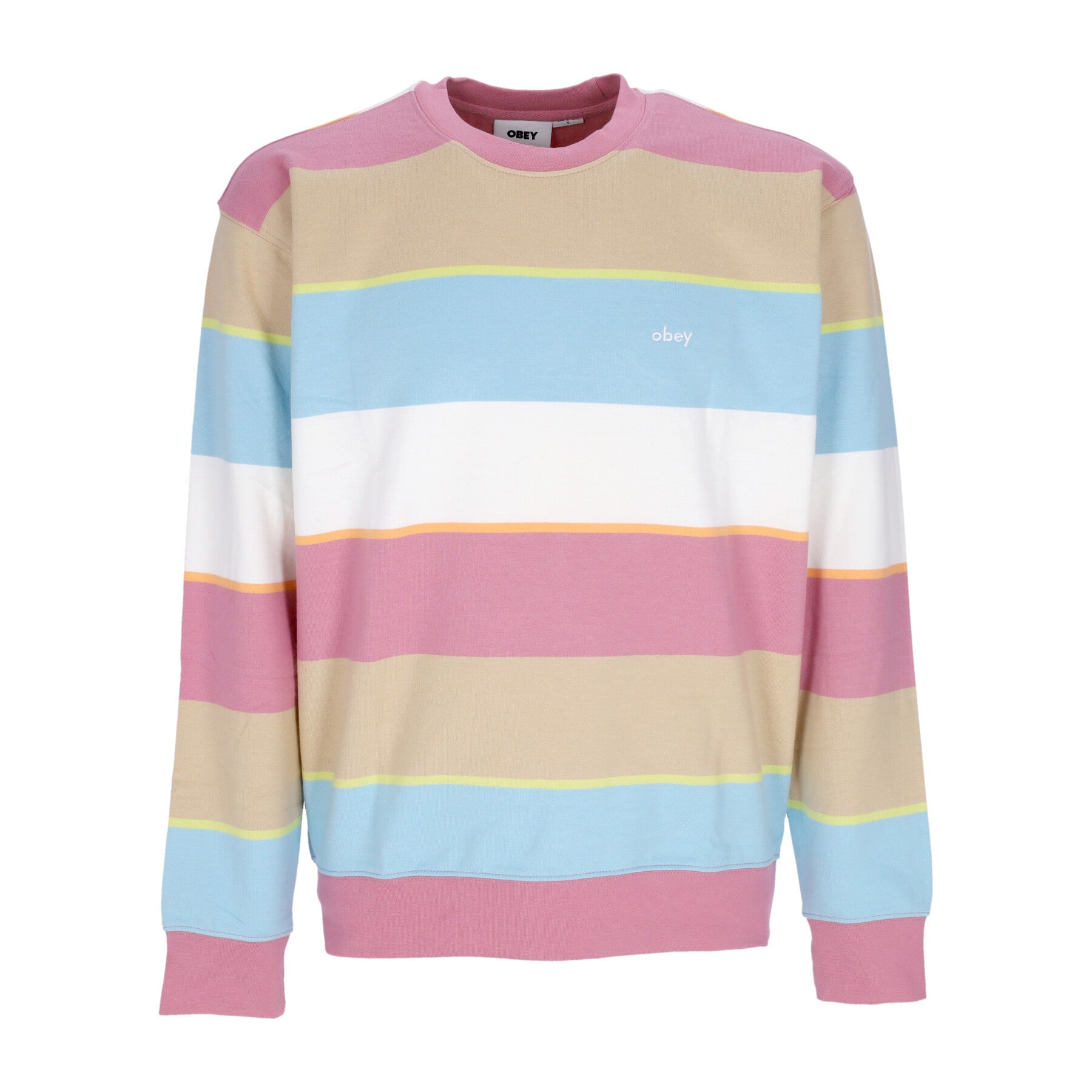 Obey, Felpa Girocollo Uomo Resol Stripe Crew Fleece, Vintage Pink Multi