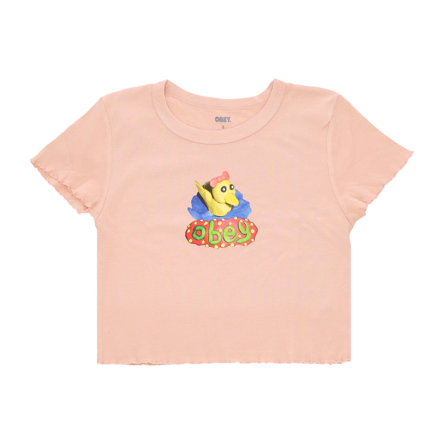 Obey, Maglietta Donna Clay Duck Cropped Emma Fitted Tee, Peach Sand