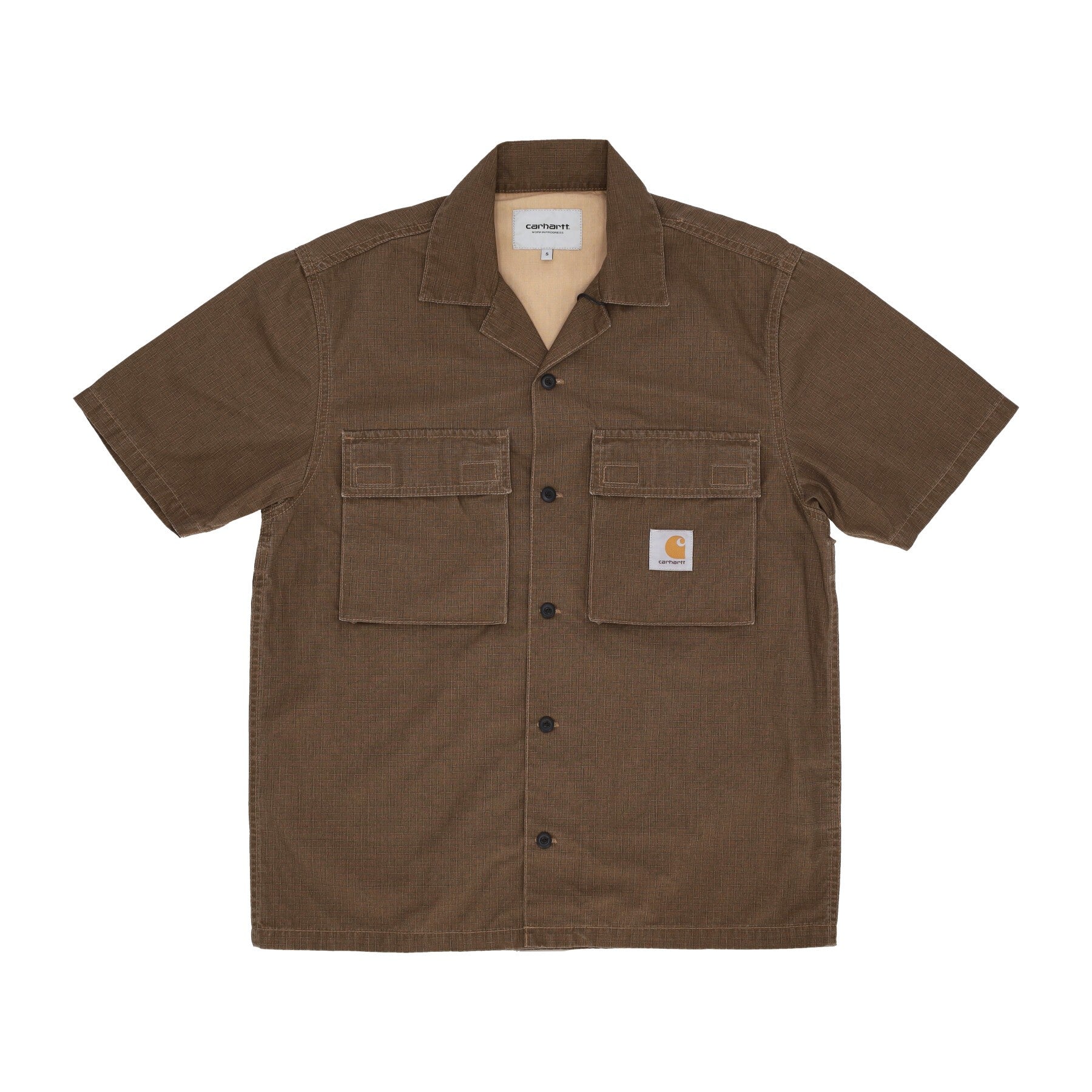 Carhartt Wip, Camicia Manica Corta Uomo Wynton S/s Shirt, Tamarind/dusty H Brown Stone Washed