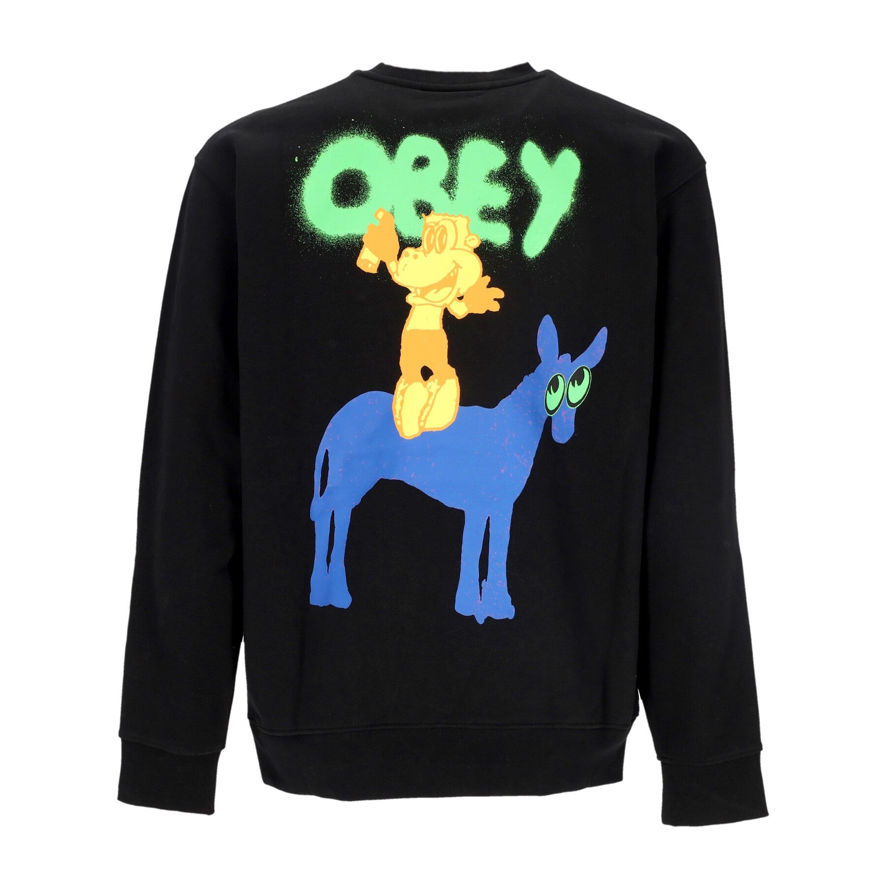 Obey, Felpa Leggera Girocollo Uomo Donkey Premium French Terry Crew, Black