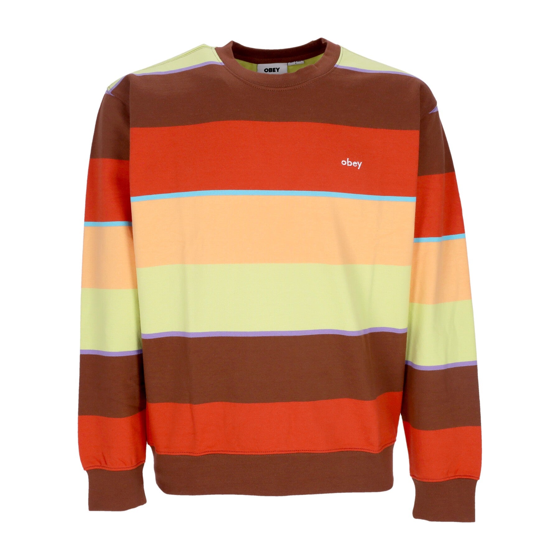 Obey, Felpa Girocollo Uomo Resol Stripe Crew Fleece, Sepia Multi