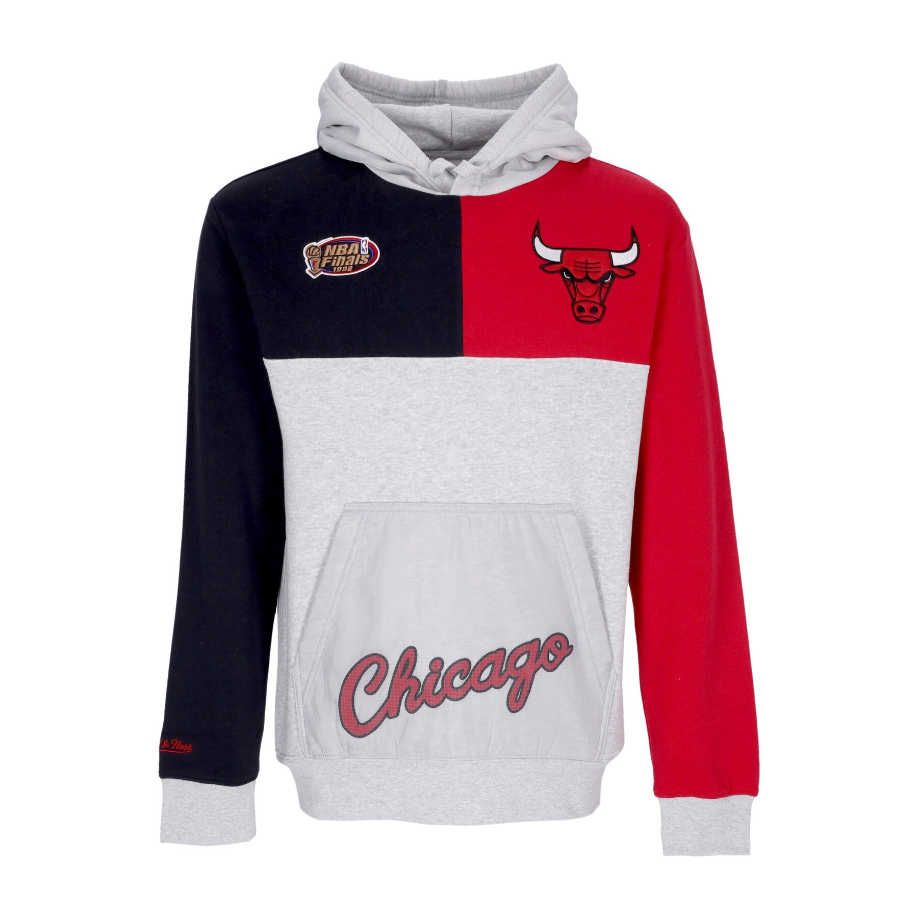 Mitchell & Ness, Felpa Cappuccio Uomo Nba Tie Breaker Fleece Hoodie Hardwood Classics Chibul, Grey Heather/red