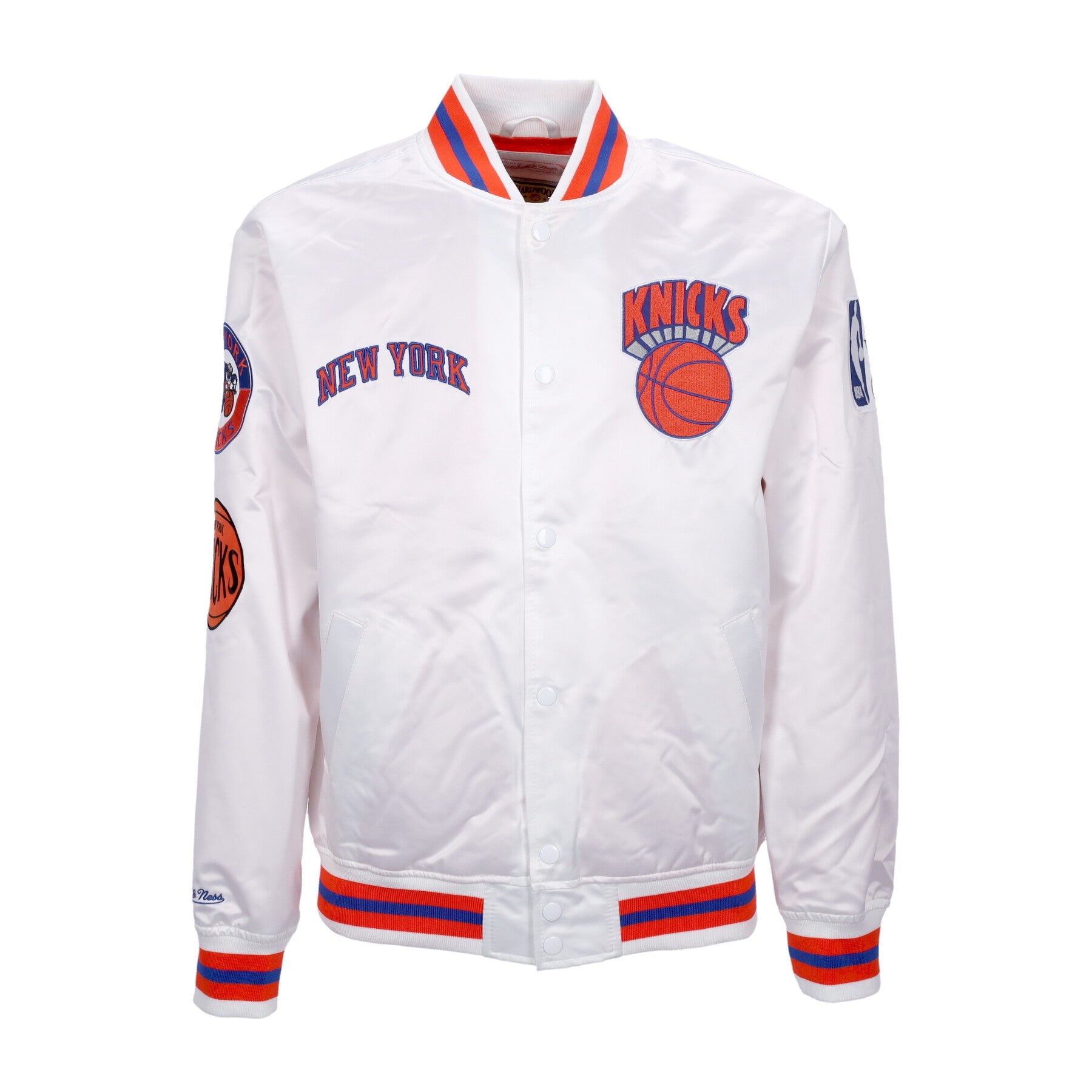 Mitchell & Ness, Giubbotto Bomber Uomo Nba Hometown Lw Satin Jacket Hardwood Classics Neykni, White