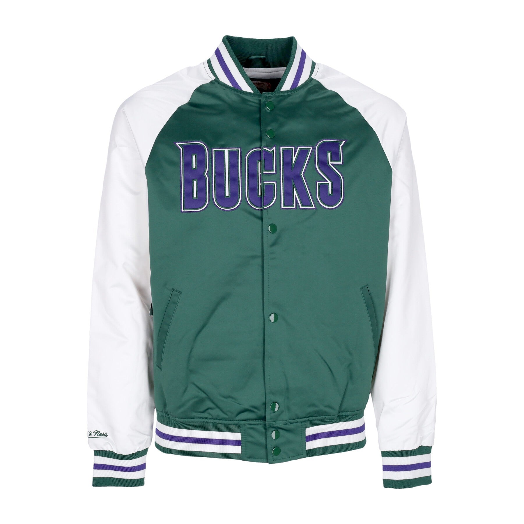 Mitchell & Ness, Giubbotto Bomber Uomo Nba Primetime Lw Satin Jacket Hardwood Classics Milbuc, Dark Green