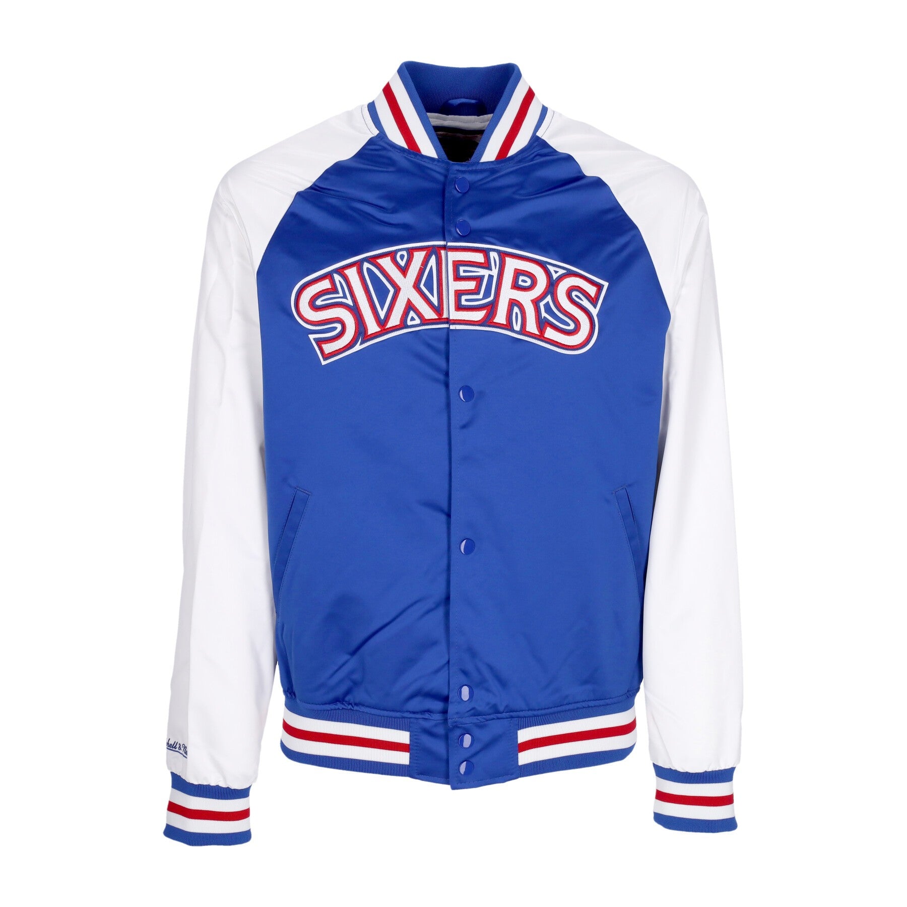 Mitchell & Ness, Giubbotto Bomber Uomo Nba Primetime Lw Satin Jacket Hardwood Classics Phi76e, Royal