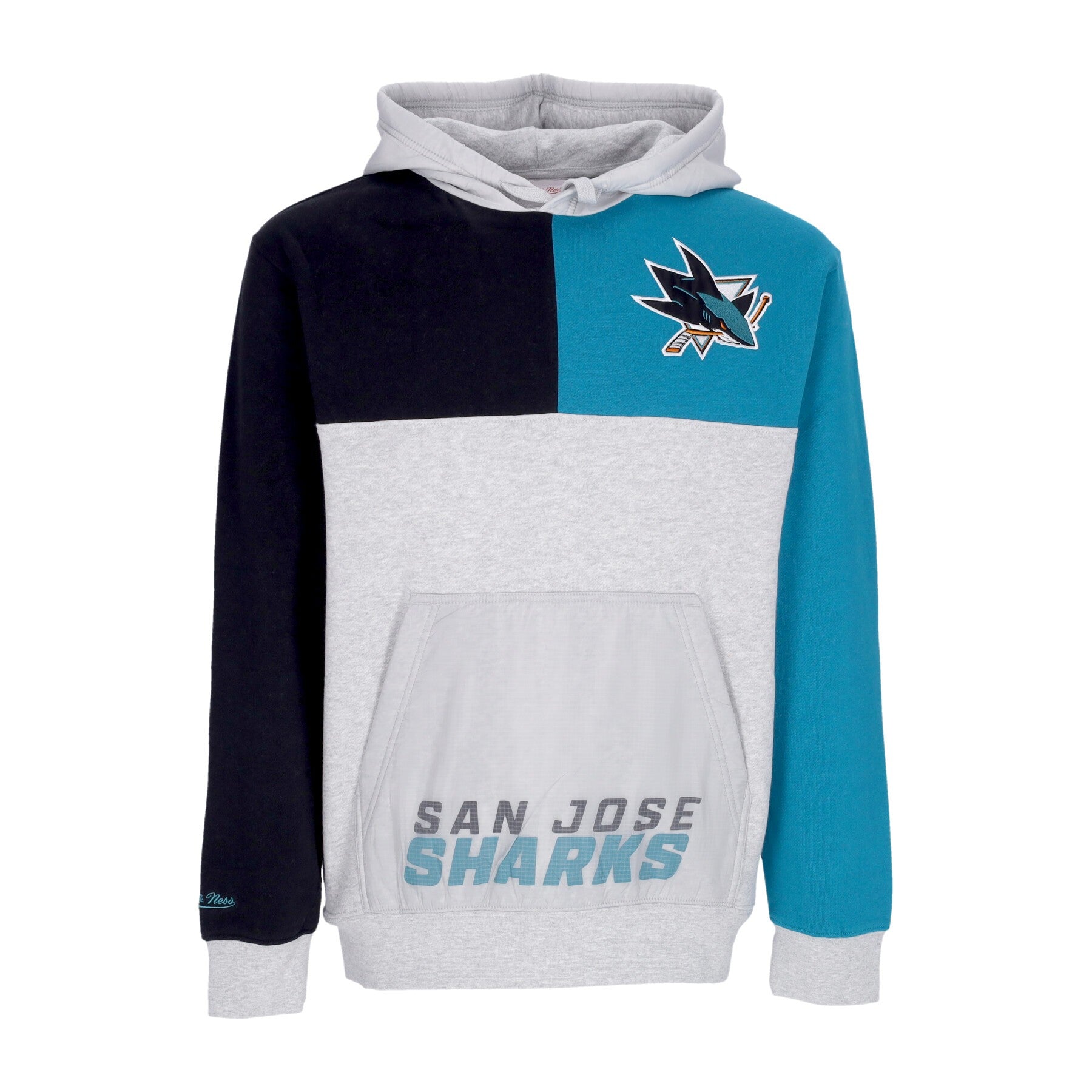 Mitchell & Ness, Felpa Cappuccio Uomo Nhl Tie Breaker Fleece Hoodie Sajsha, Grey Heather/black