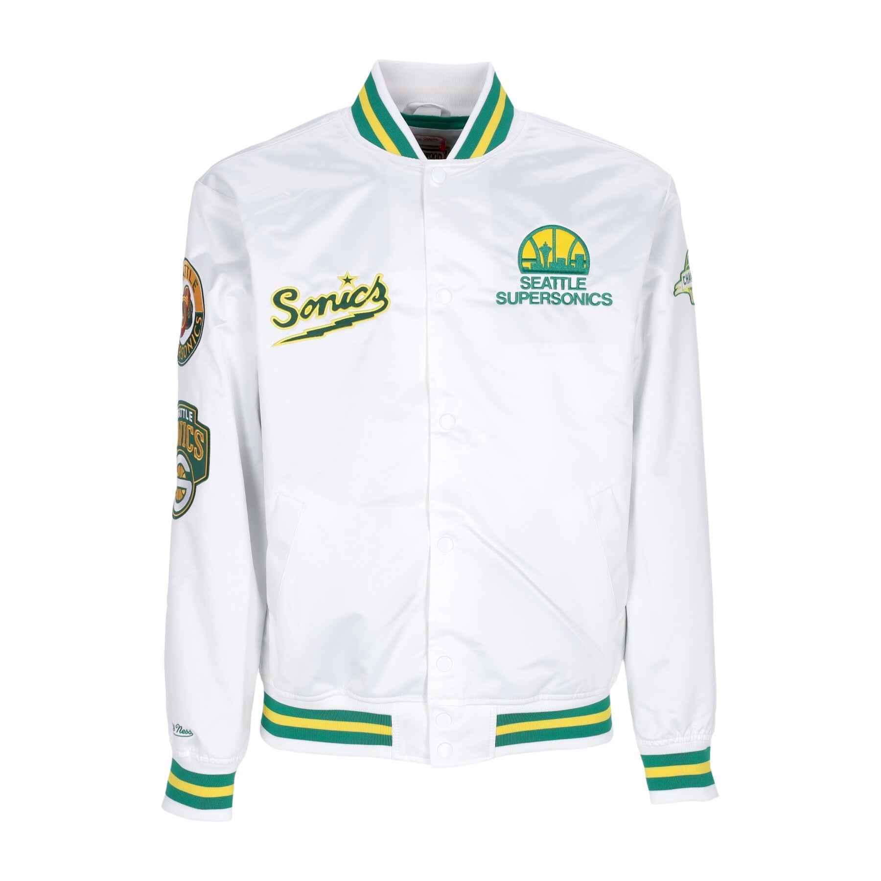 Mitchell & Ness, Giubbotto Bomber Uomo Nba Hometown Lw Satin Jacket Hardwood Classics Seasup, White