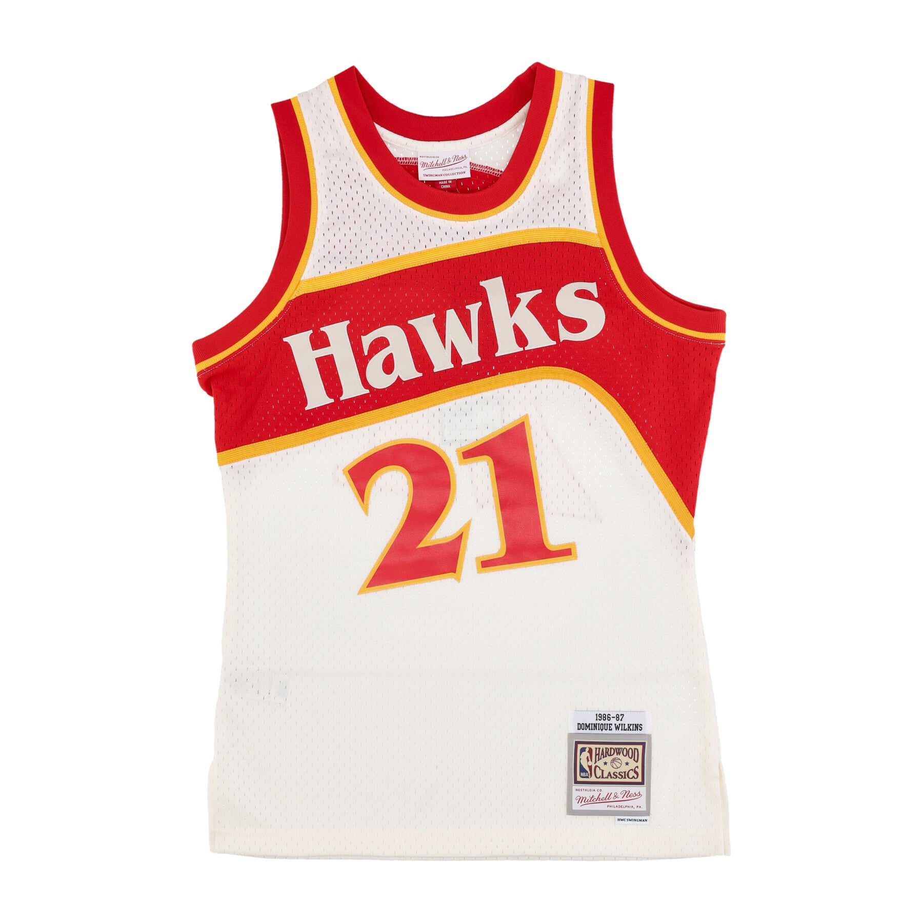 Mitchell & Ness, Canotta Basket Uomo Nba Off White Team Color Swingman Jersey Hardwood Classics 1986 No 21 Dominique Wilkins Atlhaw, Off White