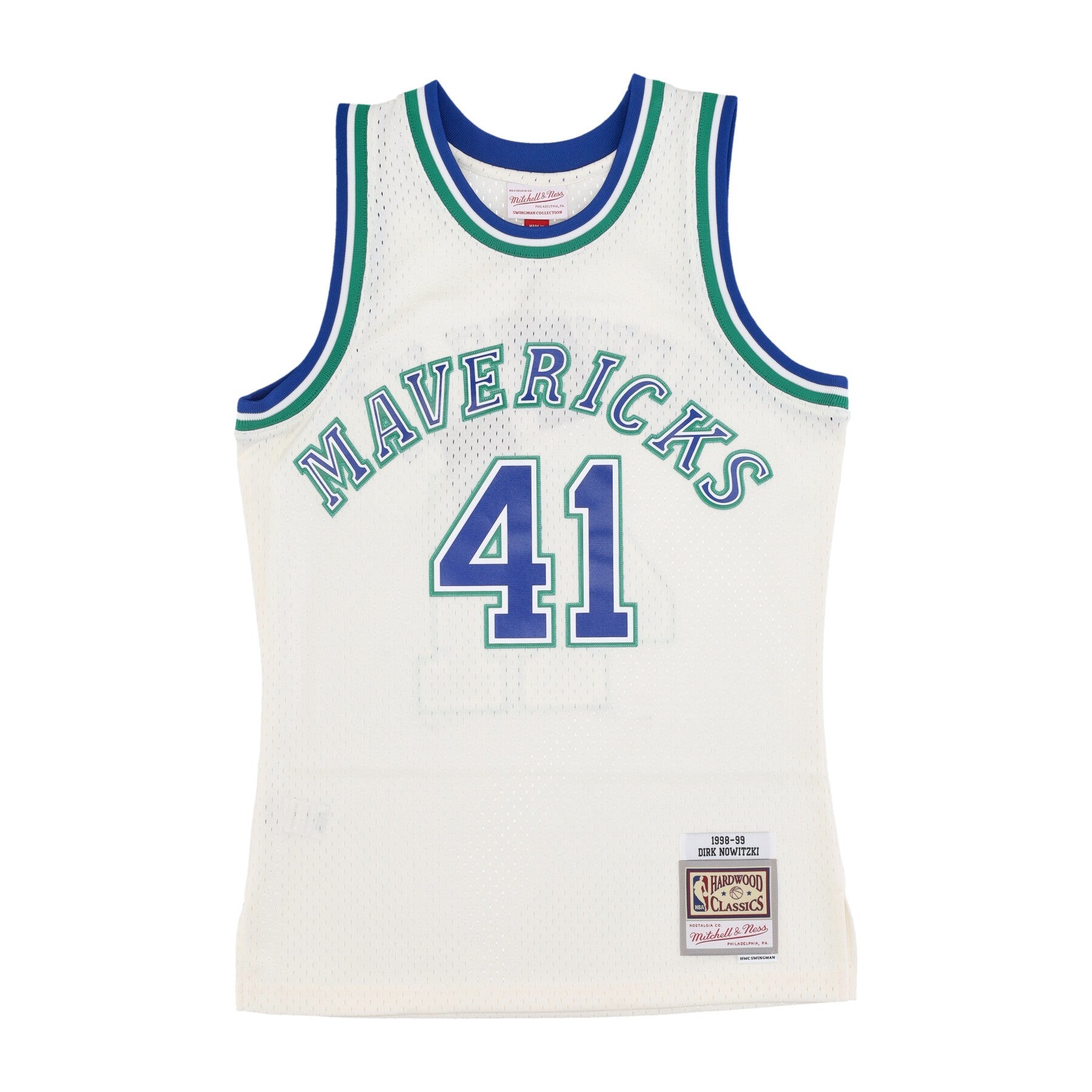 Mitchell & Ness, Canotta Basket Uomo Nba Off White Team Color Swingman Jersey Hardwood Classics 1998 No 41 Dirk Nowitzki Dalmav, Off White