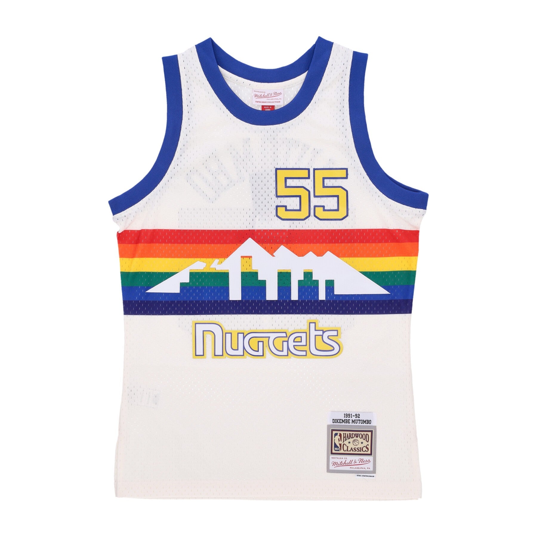 Mitchell & Ness, Canotta Basket Uomo Nba Off White Team Color Swingman Jersey 1991 No 00 Dikembe Mutombo Dennug, Off White