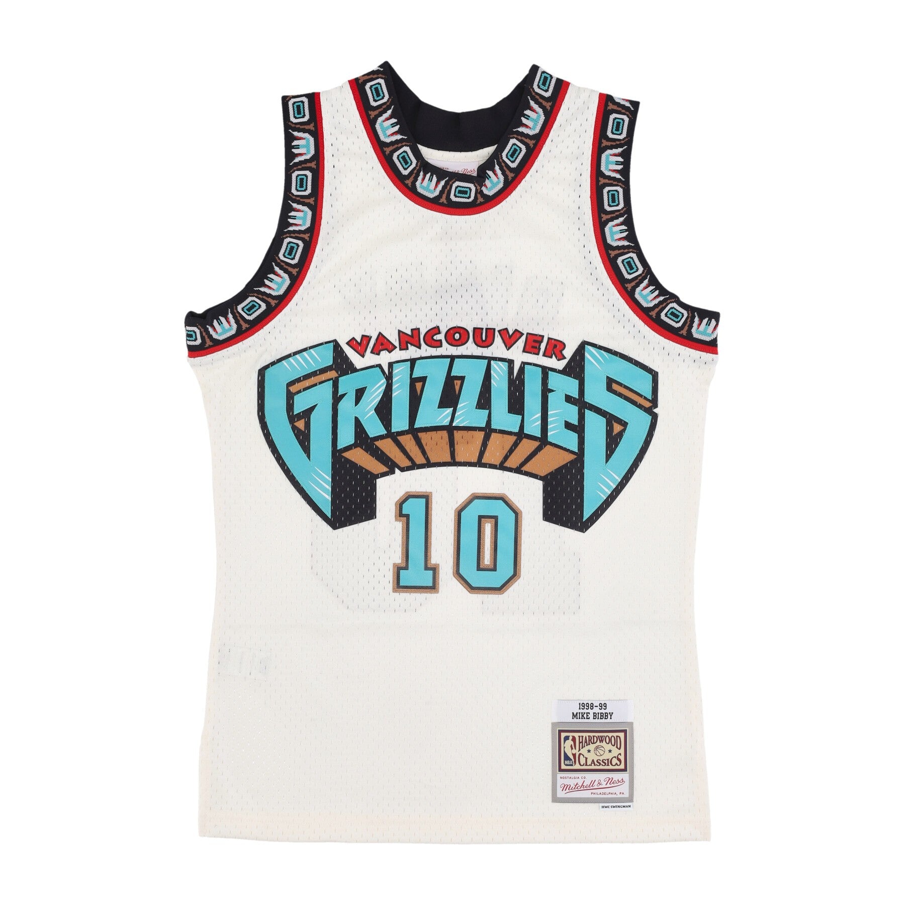 Mitchell & Ness, Canotta Basket Uomo Nba Off White Team Color Swingman Jersey Hardwood Classics 1998 No 10 Mike Bibby Vangri, Off White